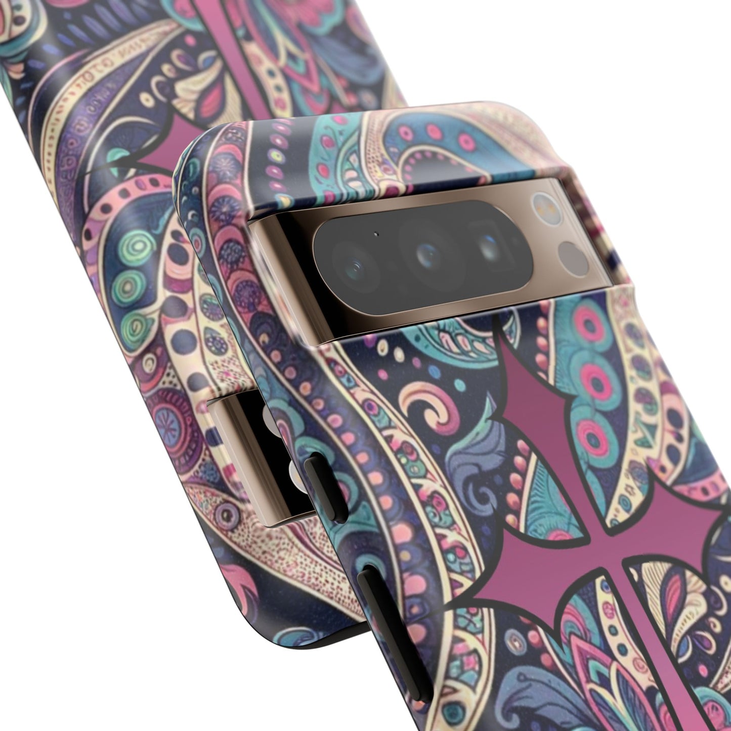 Colorful Cross Phone Case, Tough Phone Cover, Bohemian Style, Unique Gift for Her, Spiritual Design, Easter Accessories