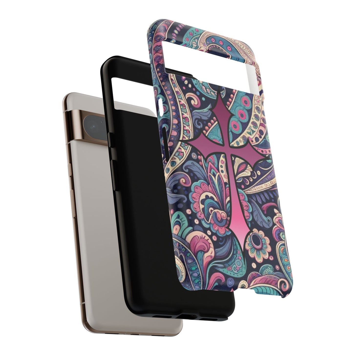 Colorful Cross Phone Case, Tough Phone Cover, Bohemian Style, Unique Gift for Her, Spiritual Design, Easter Accessories