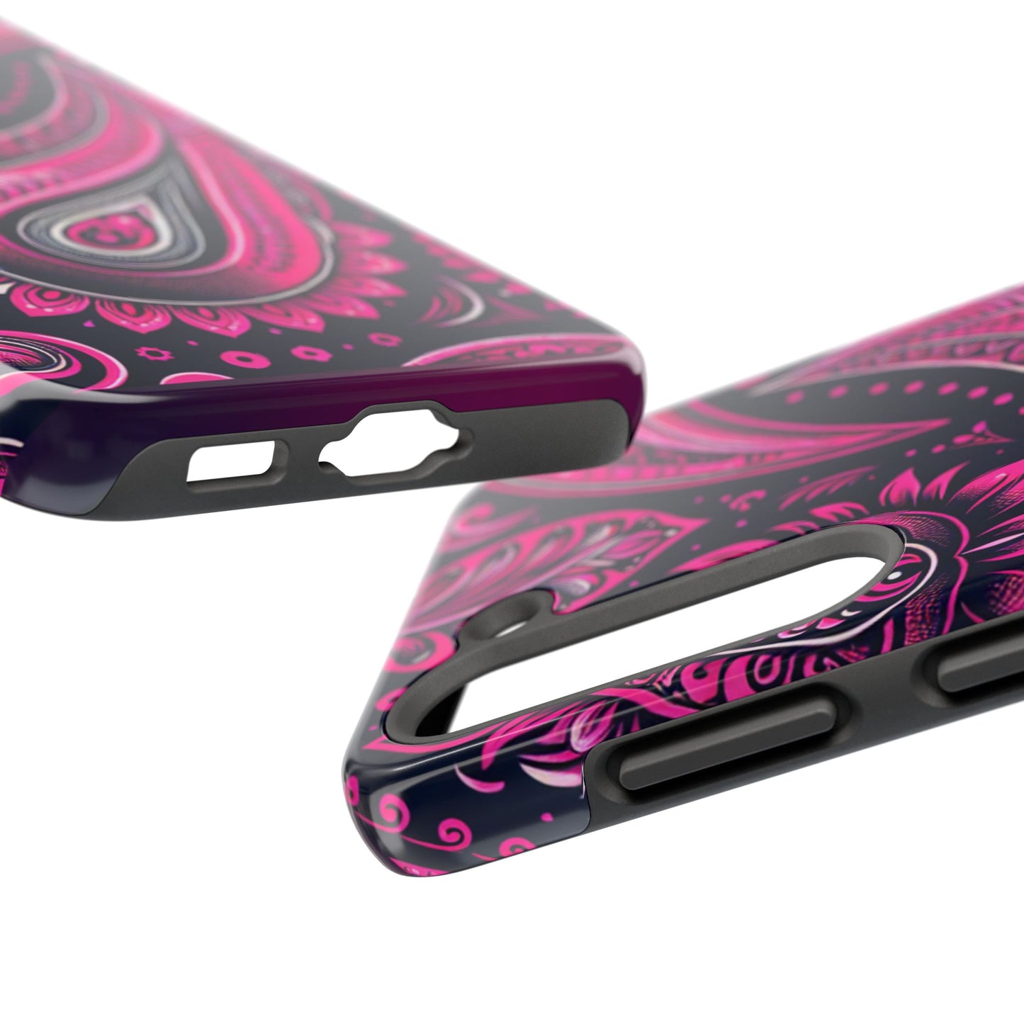 Phone Case - Vibrant Hot Pink Paisley with Black Background