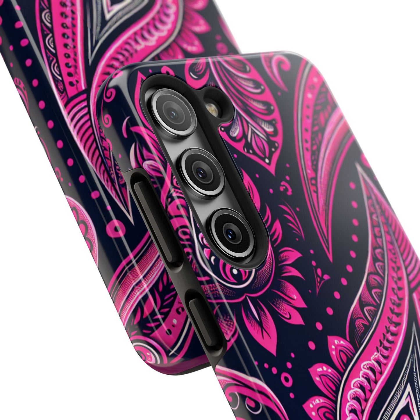 Phone Case - Vibrant Hot Pink Paisley with Black Background