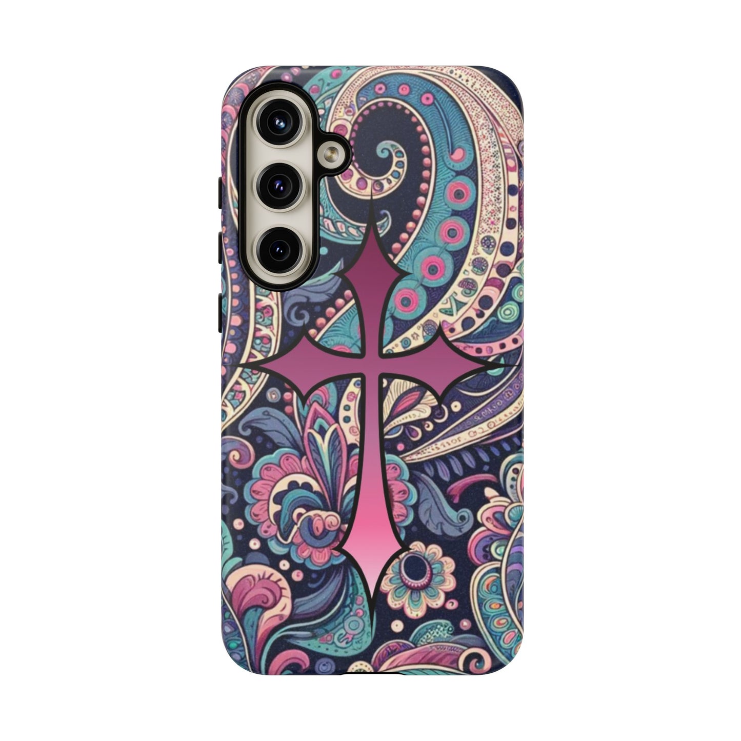 Colorful Cross Phone Case, Tough Phone Cover, Bohemian Style, Unique Gift for Her, Spiritual Design, Easter Accessories