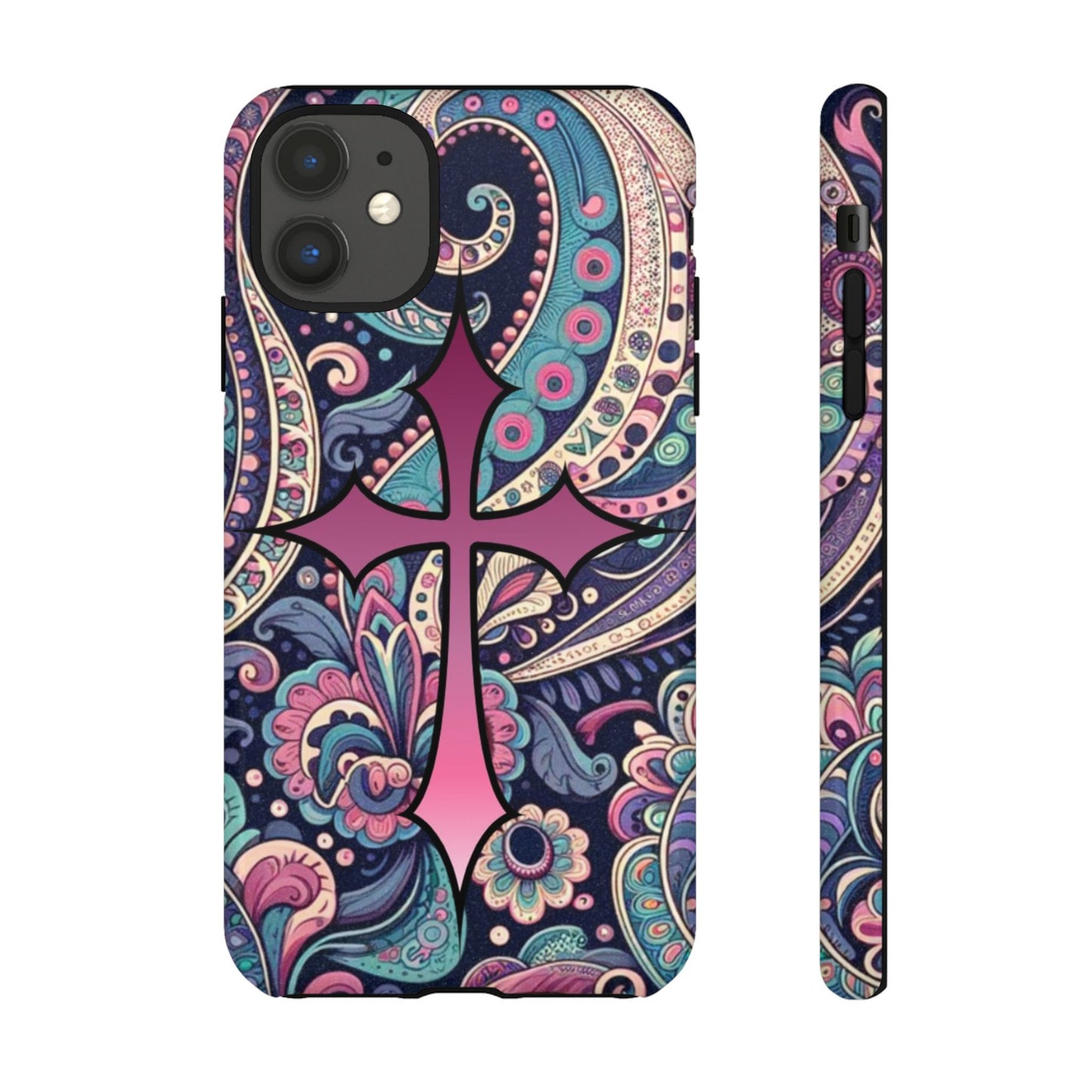 Colorful Cross Phone Case, Tough Phone Cover, Bohemian Style, Unique Gift for Her, Spiritual Design, Easter Accessories