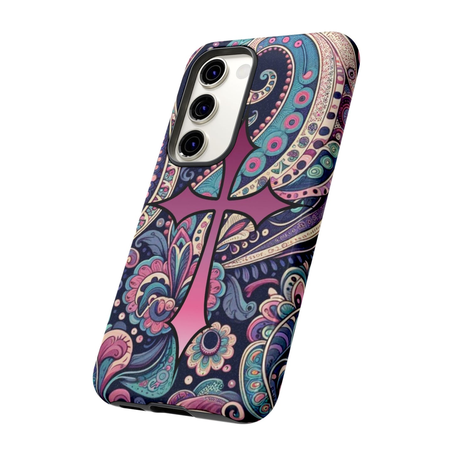 Colorful Cross Phone Case, Tough Phone Cover, Bohemian Style, Unique Gift for Her, Spiritual Design, Easter Accessories