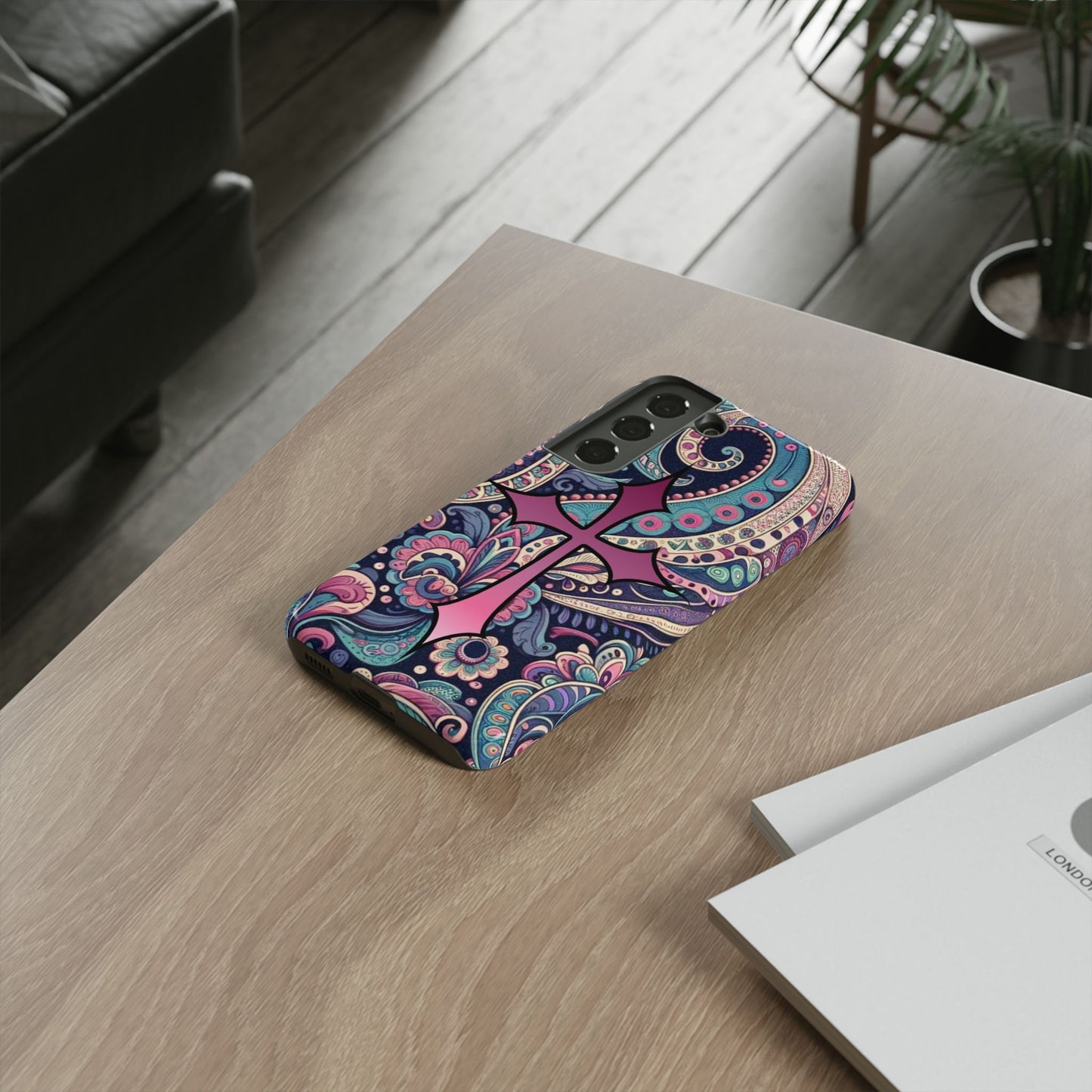Colorful Cross Phone Case, Tough Phone Cover, Bohemian Style, Unique Gift for Her, Spiritual Design, Easter Accessories
