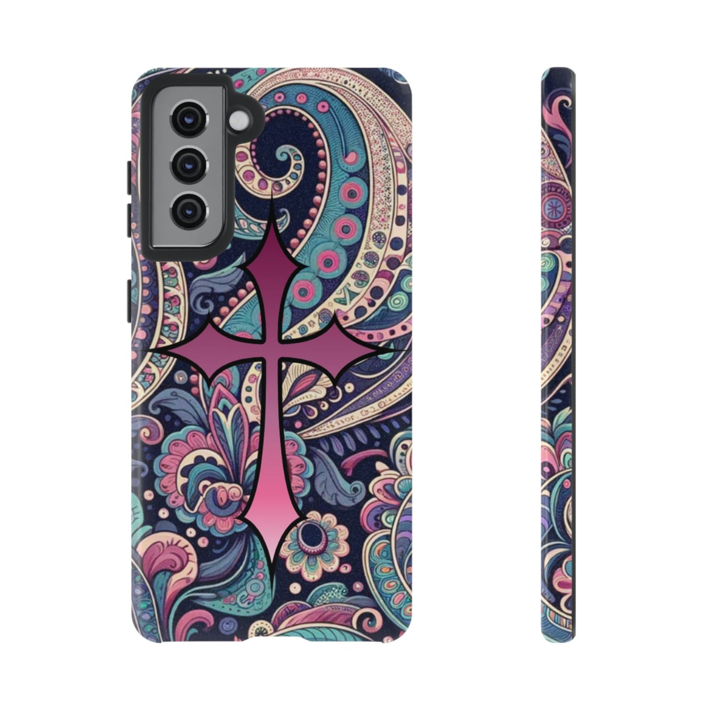 Colorful Cross Phone Case, Tough Phone Cover, Bohemian Style, Unique Gift for Her, Spiritual Design, Easter Accessories
