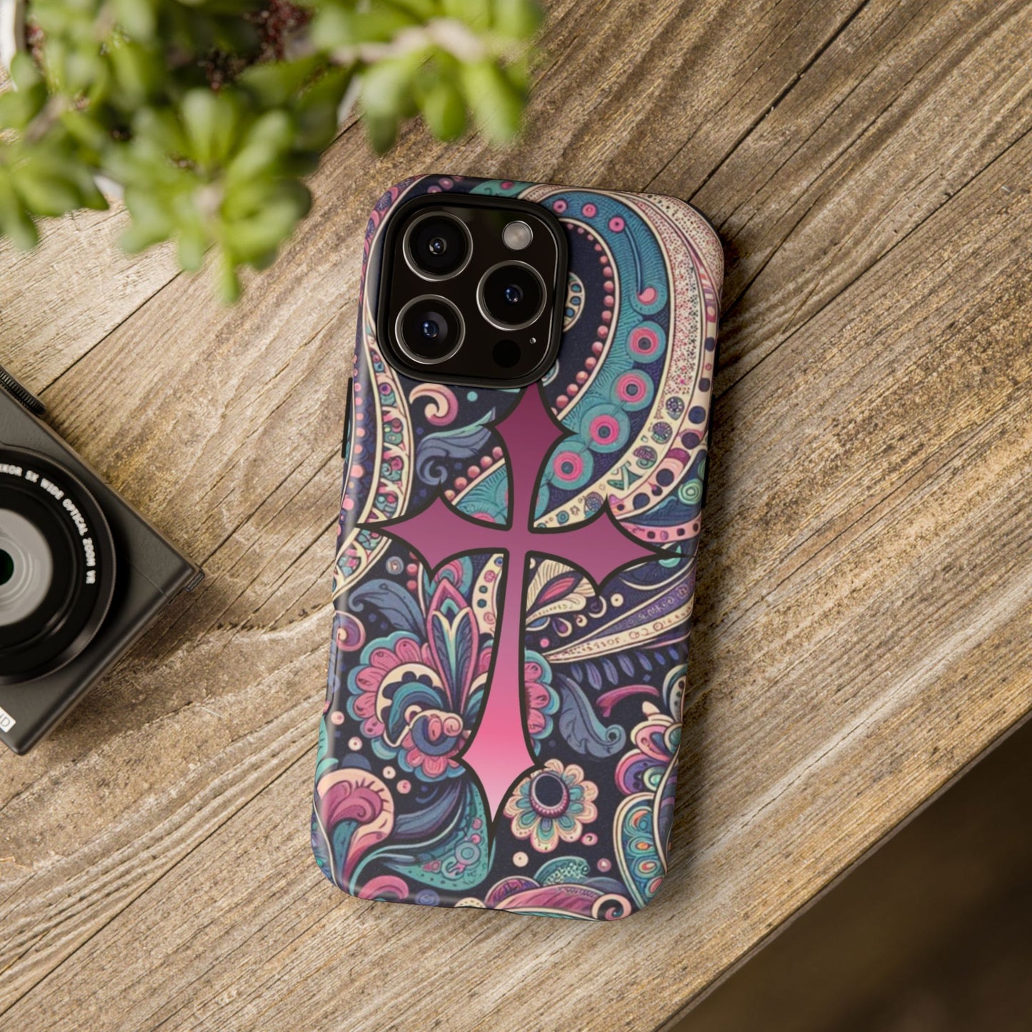 Colorful Cross Phone Case, Tough Phone Cover, Bohemian Style, Unique Gift for Her, Spiritual Design, Easter Accessories