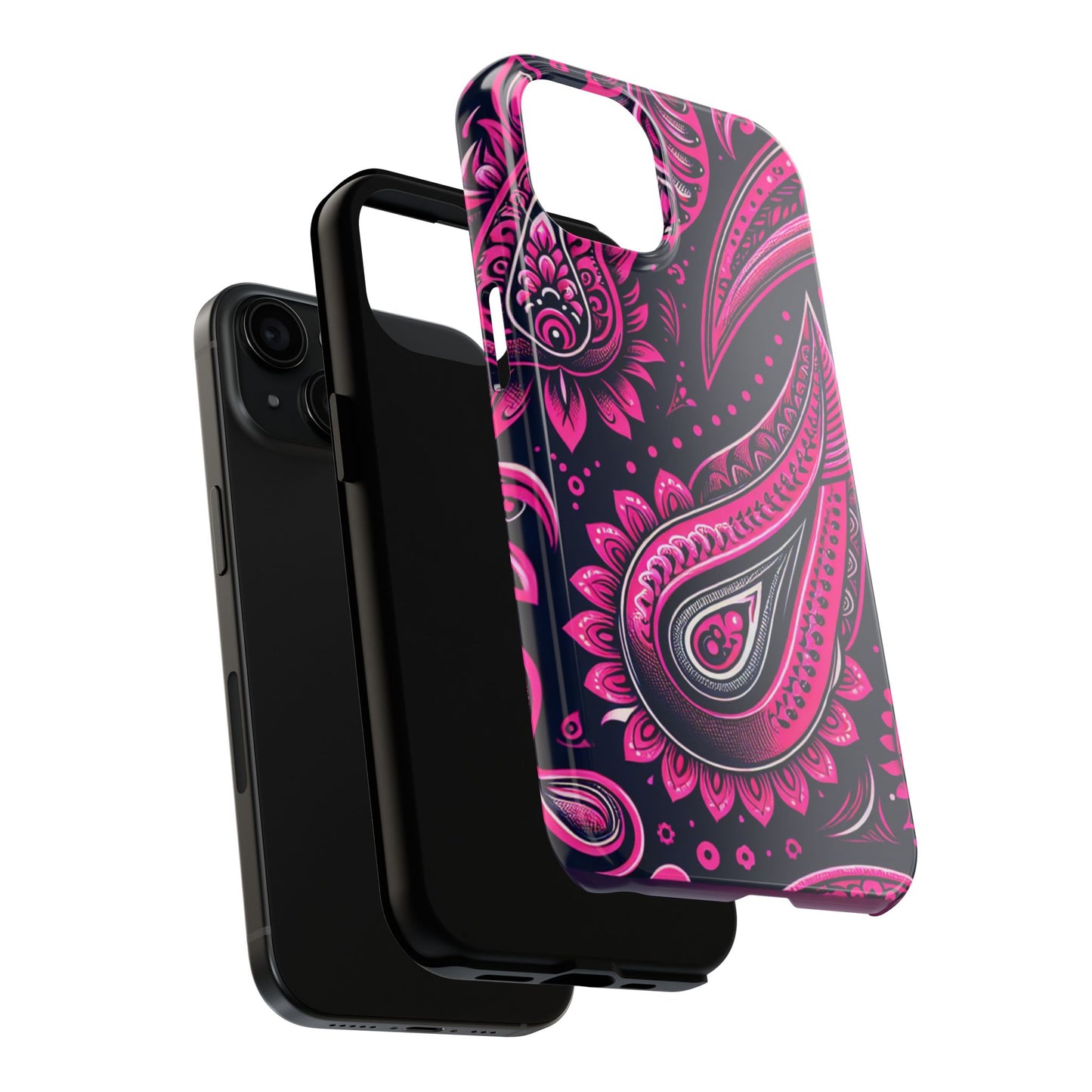 Phone Case - Vibrant Hot Pink Paisley with Black Background