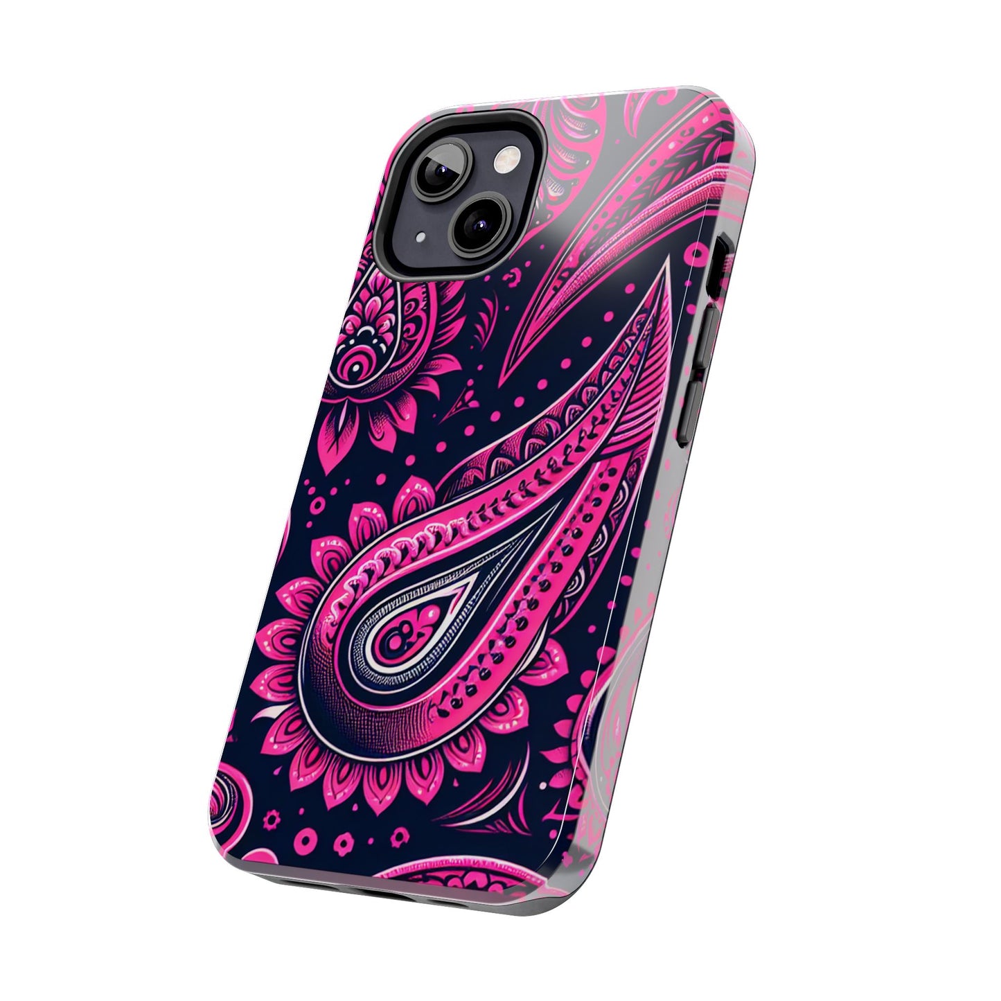 Phone Case - Vibrant Hot Pink Paisley with Black Background