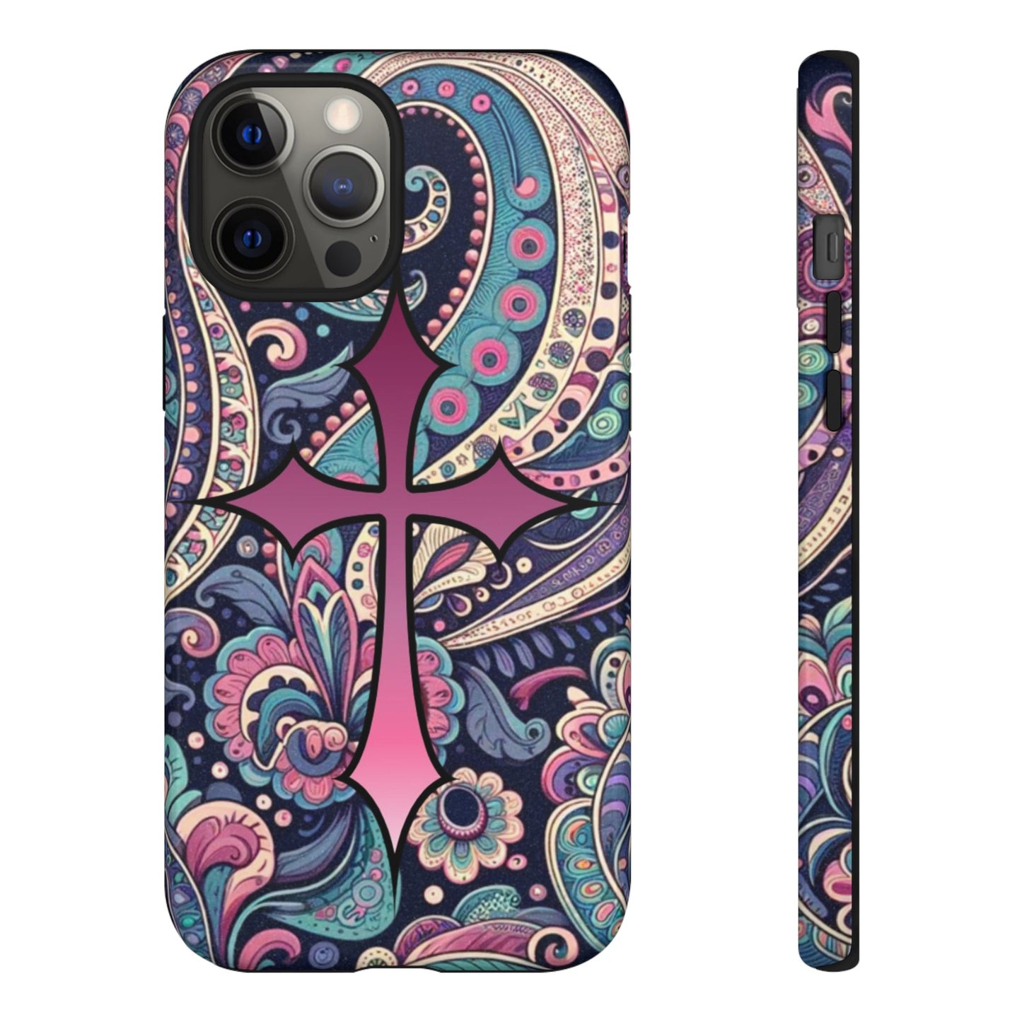 Colorful Cross Phone Case, Tough Phone Cover, Bohemian Style, Unique Gift for Her, Spiritual Design, Easter Accessories