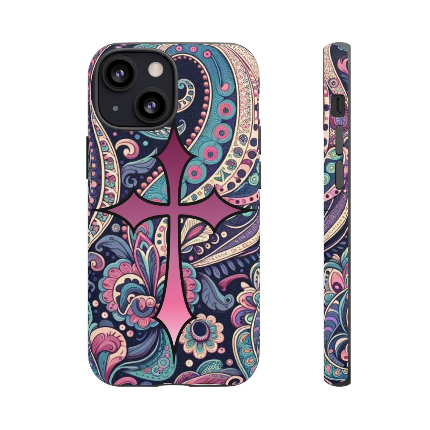 Colorful Cross Phone Case, Tough Phone Cover, Bohemian Style, Unique Gift for Her, Spiritual Design, Easter Accessories