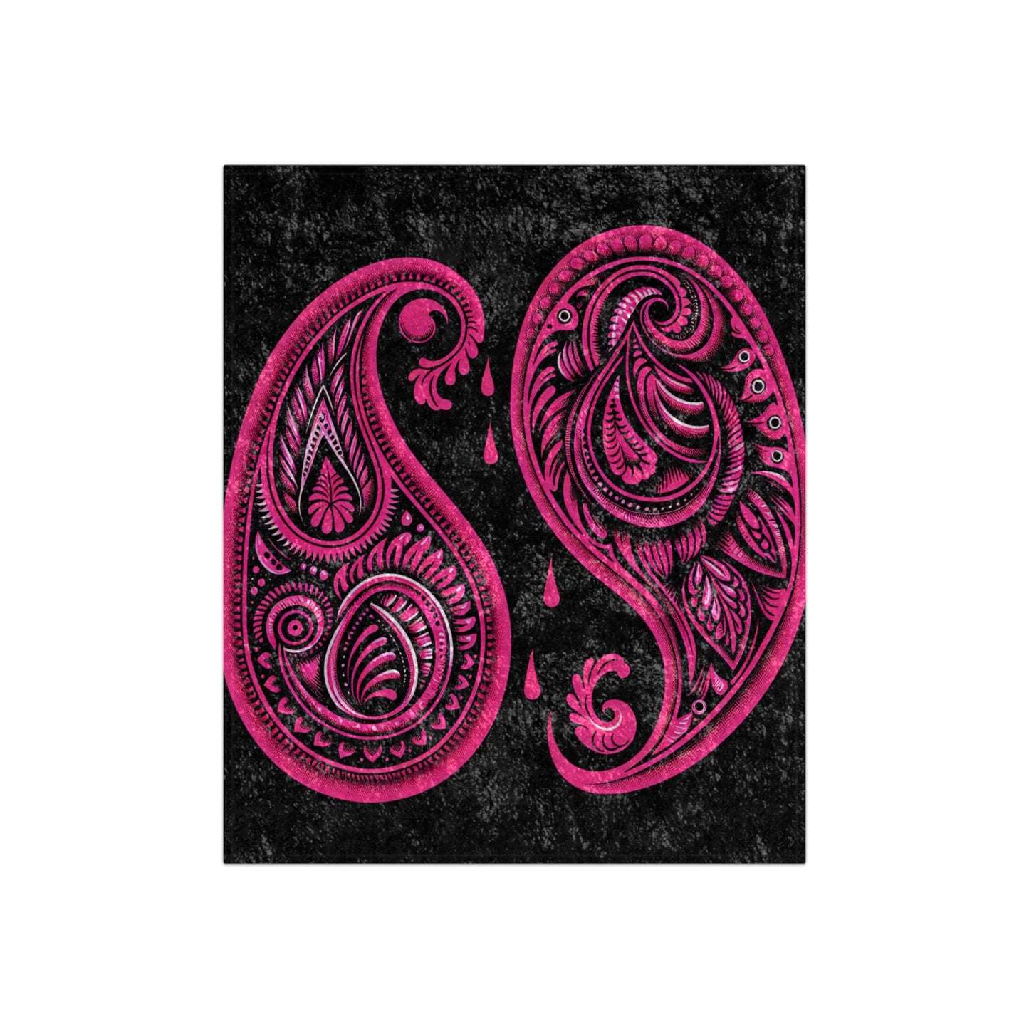 Velvet Blanket - Black with Pink Paisleys, Vibrant Boho Chic Style