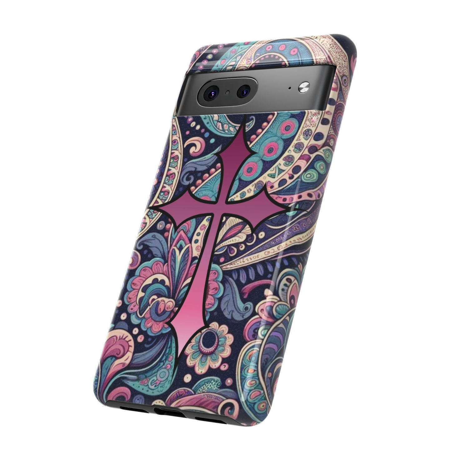 Colorful Cross Phone Case, Tough Phone Cover, Bohemian Style, Unique Gift for Her, Spiritual Design, Easter Accessories