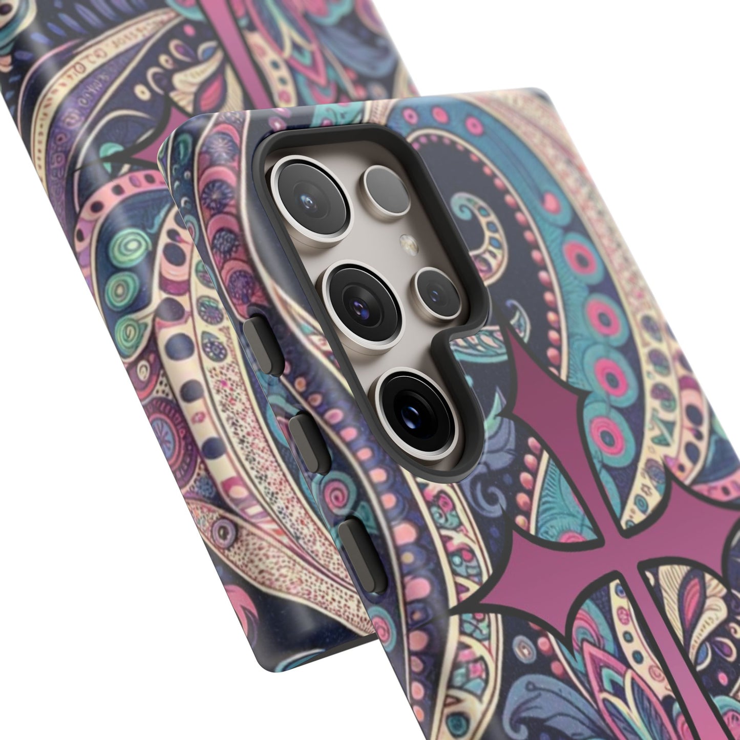 Colorful Cross Phone Case, Tough Phone Cover, Bohemian Style, Unique Gift for Her, Spiritual Design, Easter Accessories