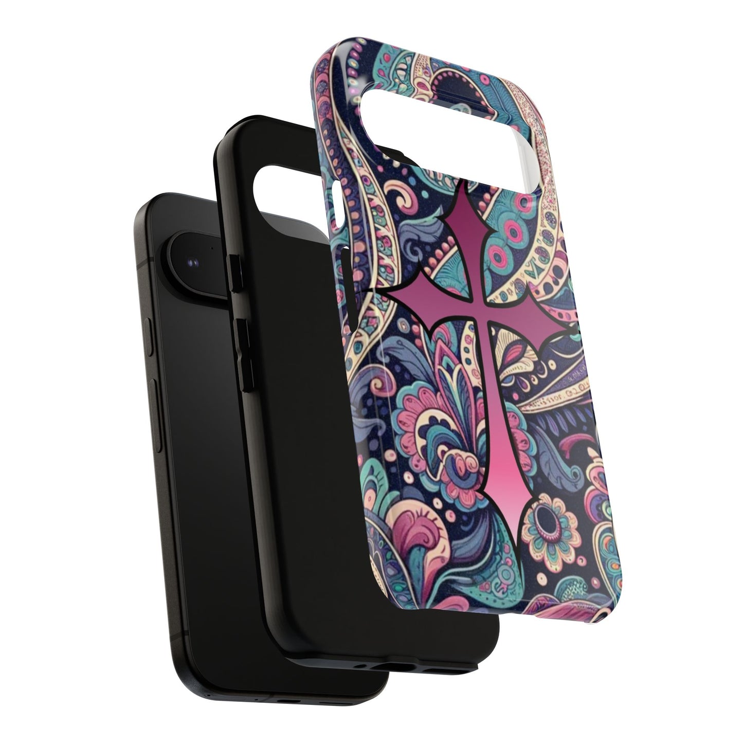 Colorful Cross Phone Case, Tough Phone Cover, Bohemian Style, Unique Gift for Her, Spiritual Design, Easter Accessories