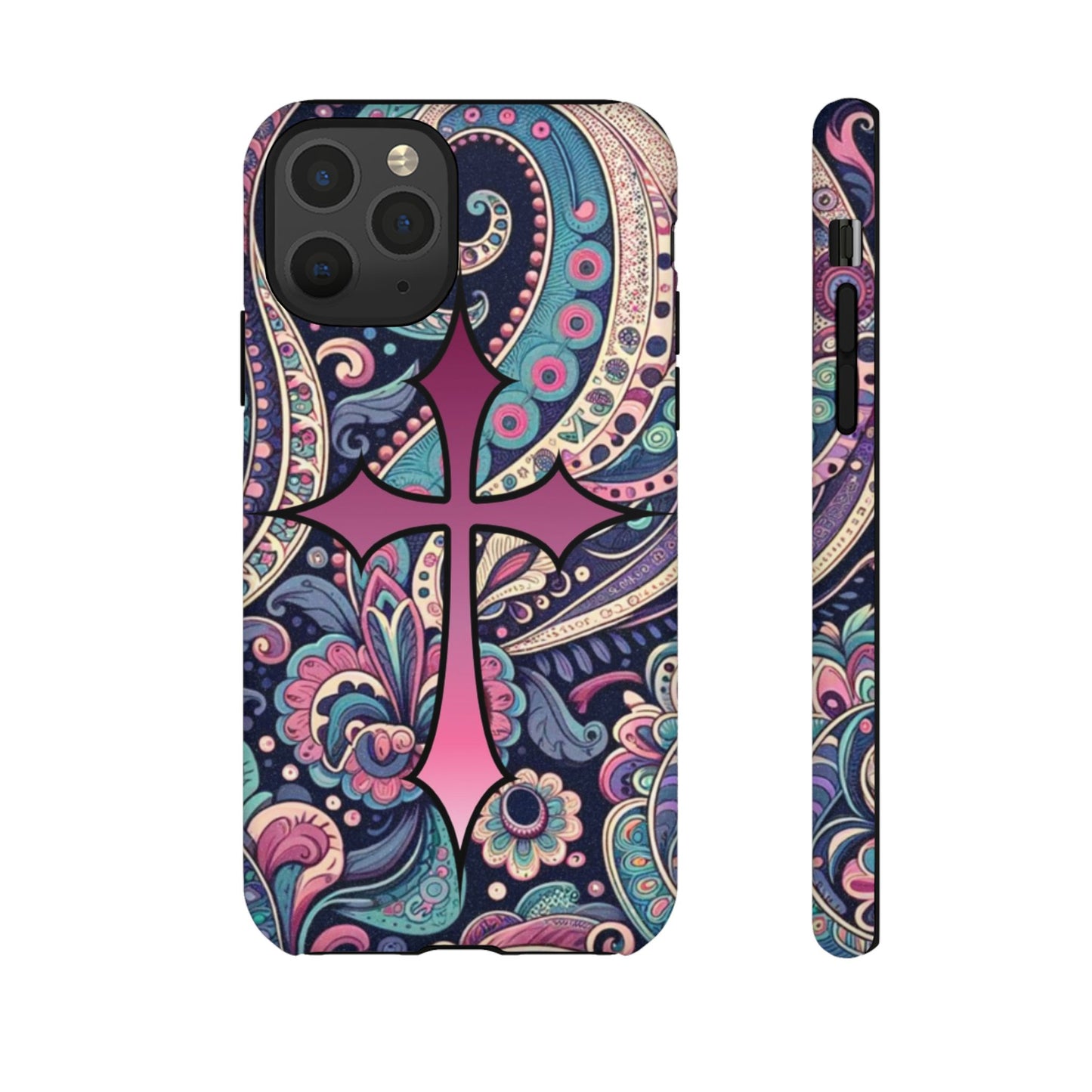 Colorful Cross Phone Case, Tough Phone Cover, Bohemian Style, Unique Gift for Her, Spiritual Design, Easter Accessories