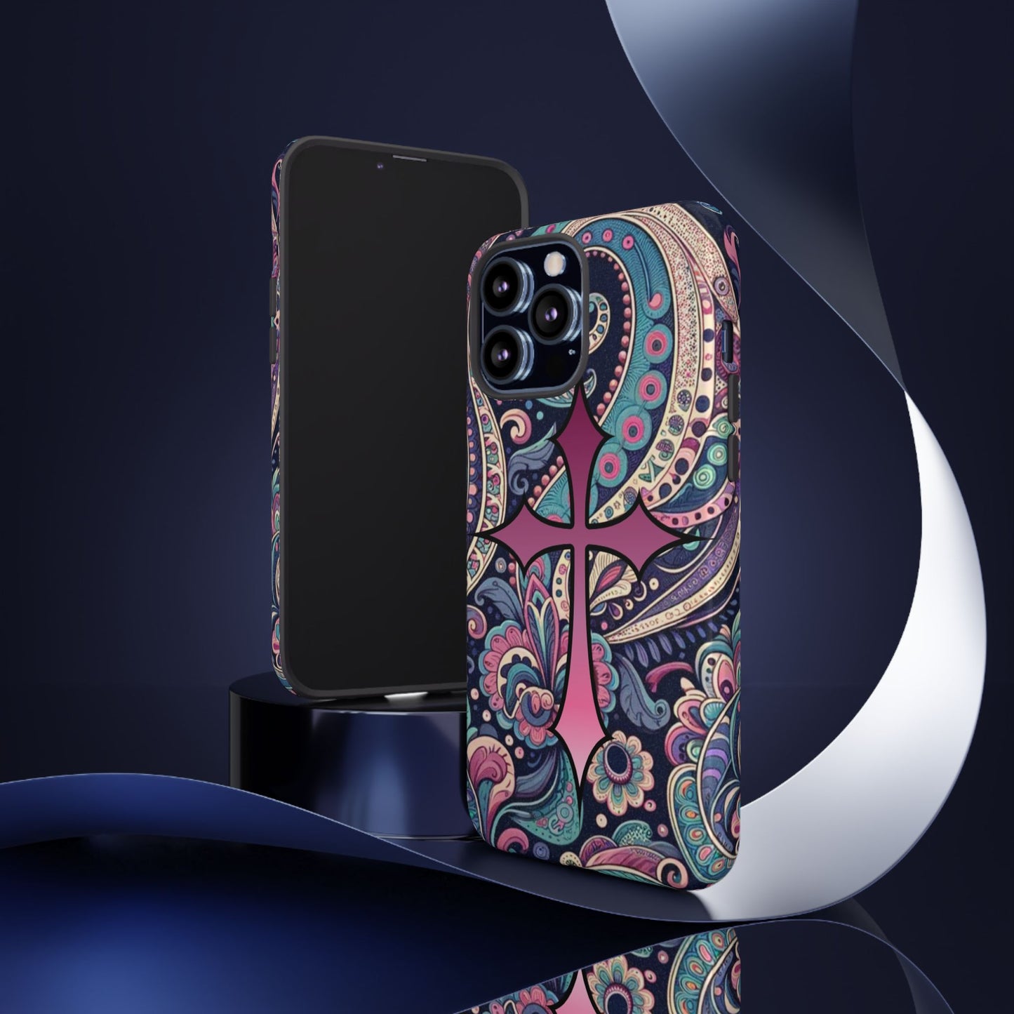 Colorful Cross Phone Case, Tough Phone Cover, Bohemian Style, Unique Gift for Her, Spiritual Design, Easter Accessories