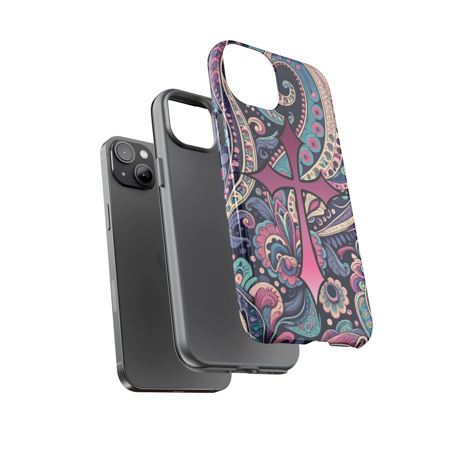 Colorful Cross Phone Case, Tough Phone Cover, Bohemian Style, Unique Gift for Her, Spiritual Design, Easter Accessories