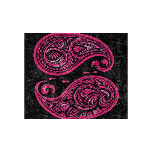 Velvet Blanket - Black with Pink Paisleys, Vibrant Boho Chic Style