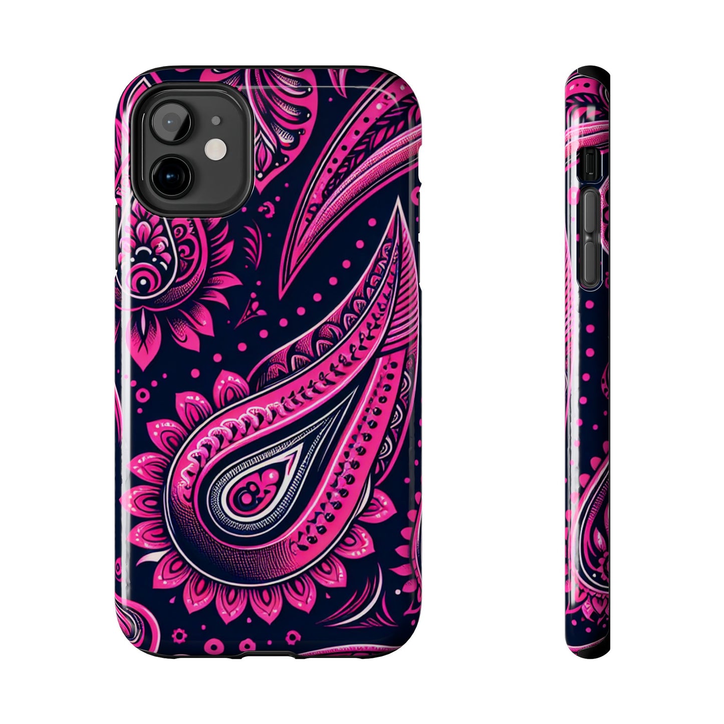Phone Case - Vibrant Hot Pink Paisley with Black Background