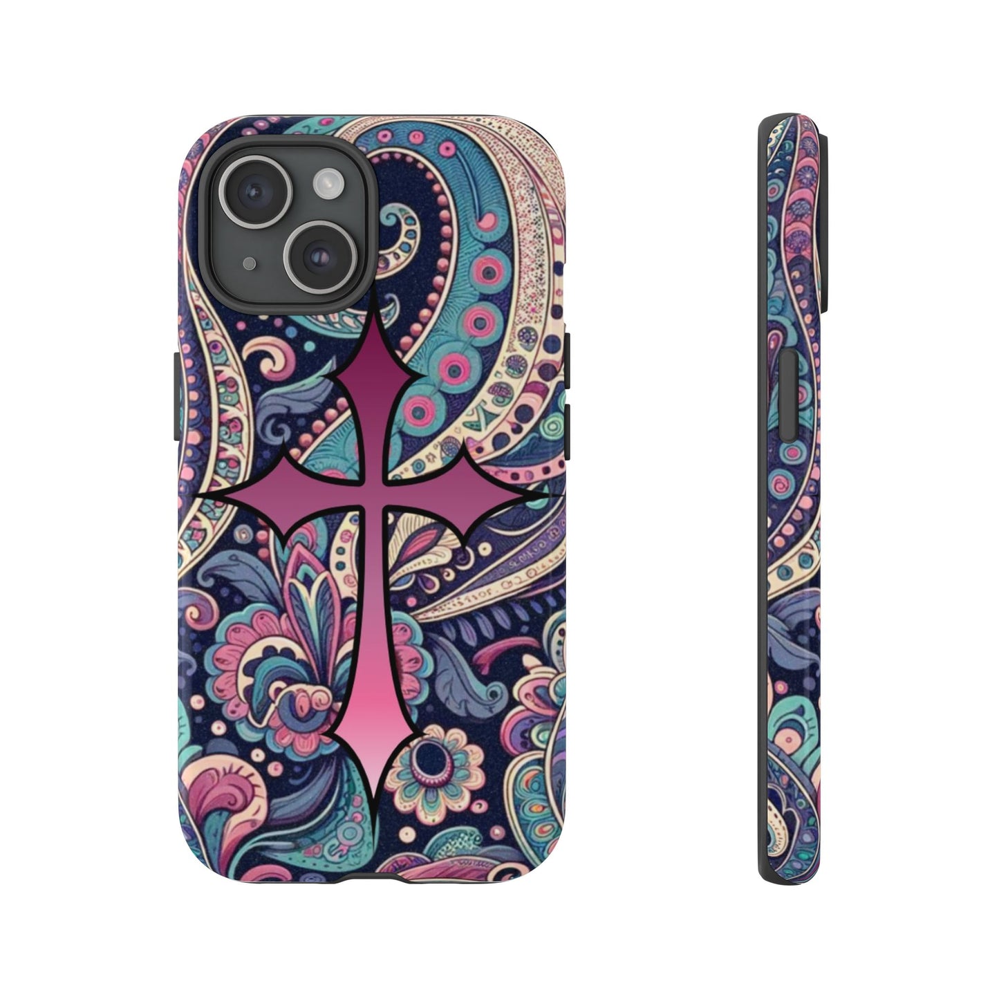 Colorful Cross Phone Case, Tough Phone Cover, Bohemian Style, Unique Gift for Her, Spiritual Design, Easter Accessories