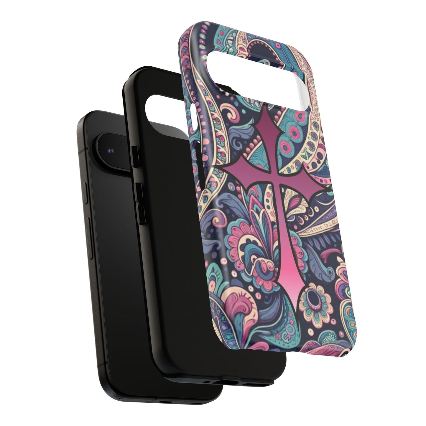 Colorful Cross Phone Case, Tough Phone Cover, Bohemian Style, Unique Gift for Her, Spiritual Design, Easter Accessories