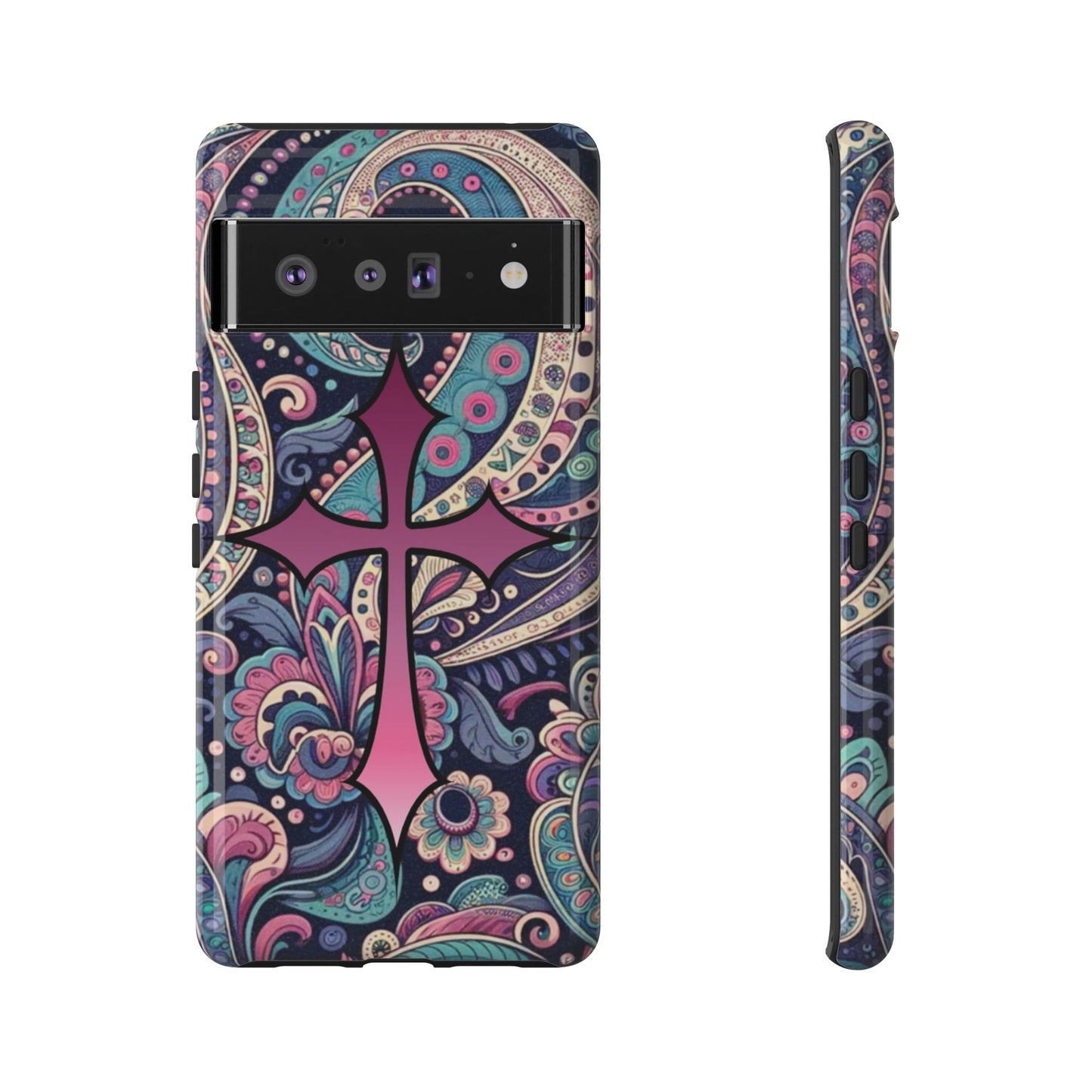 Colorful Cross Phone Case, Tough Phone Cover, Bohemian Style, Unique Gift for Her, Spiritual Design, Easter Accessories
