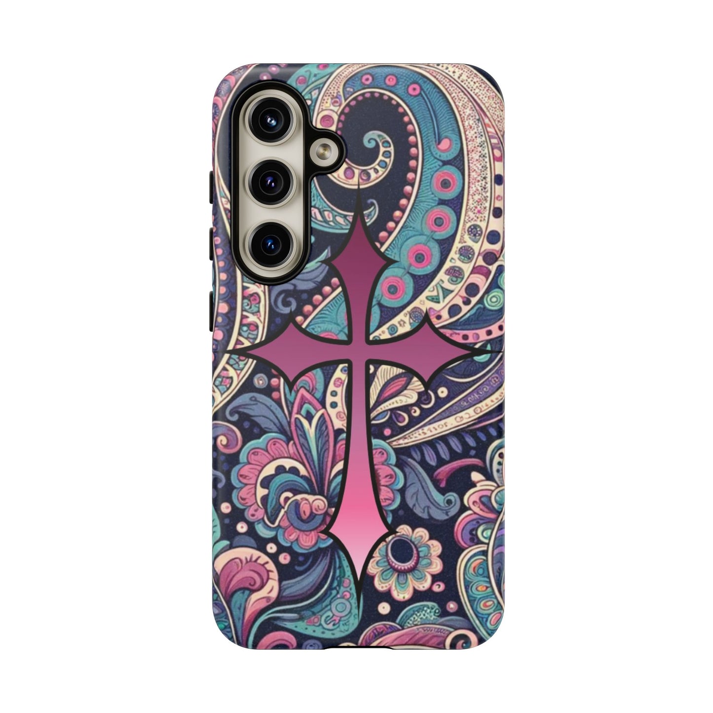 Colorful Cross Phone Case, Tough Phone Cover, Bohemian Style, Unique Gift for Her, Spiritual Design, Easter Accessories