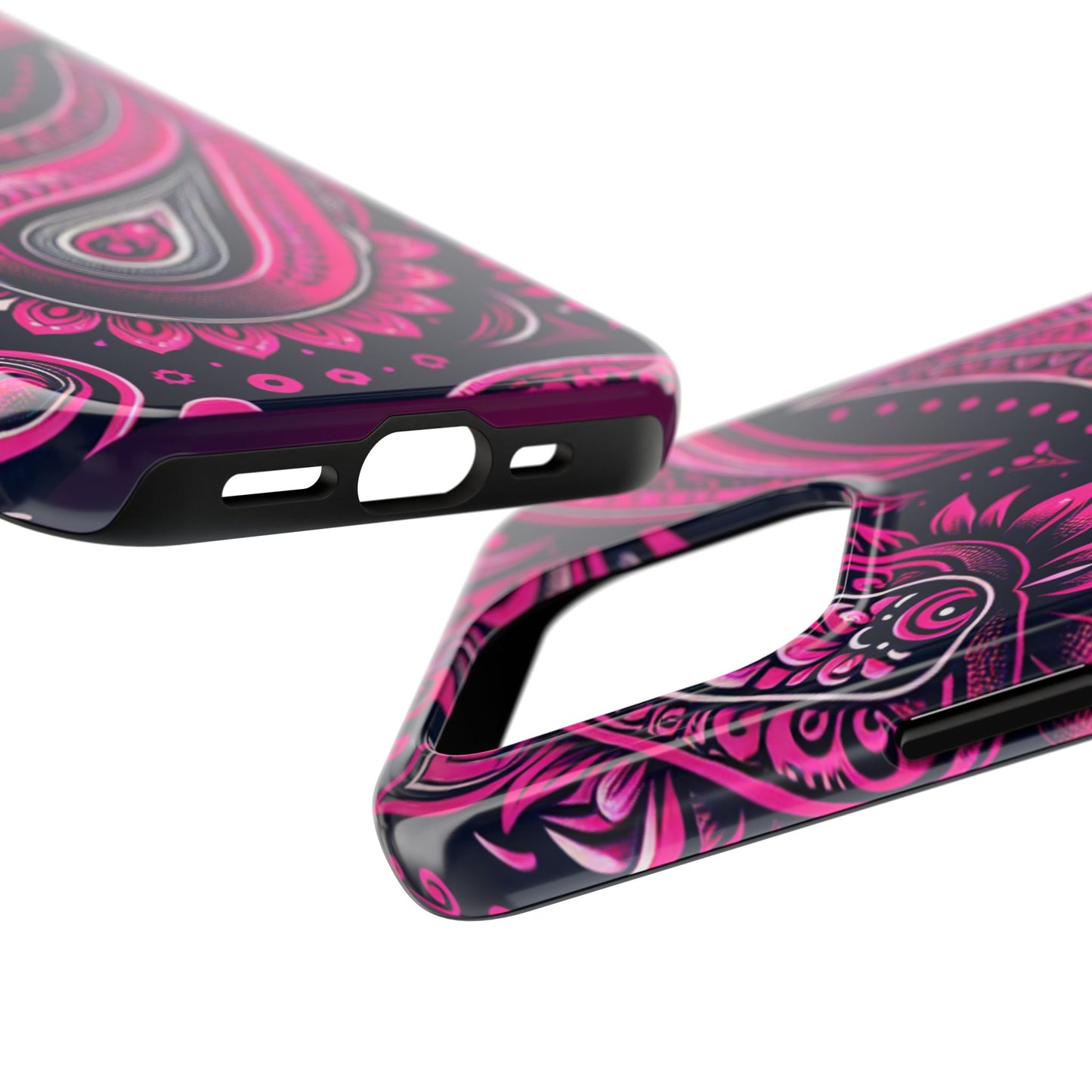 Phone Case - Vibrant Hot Pink Paisley with Black Background
