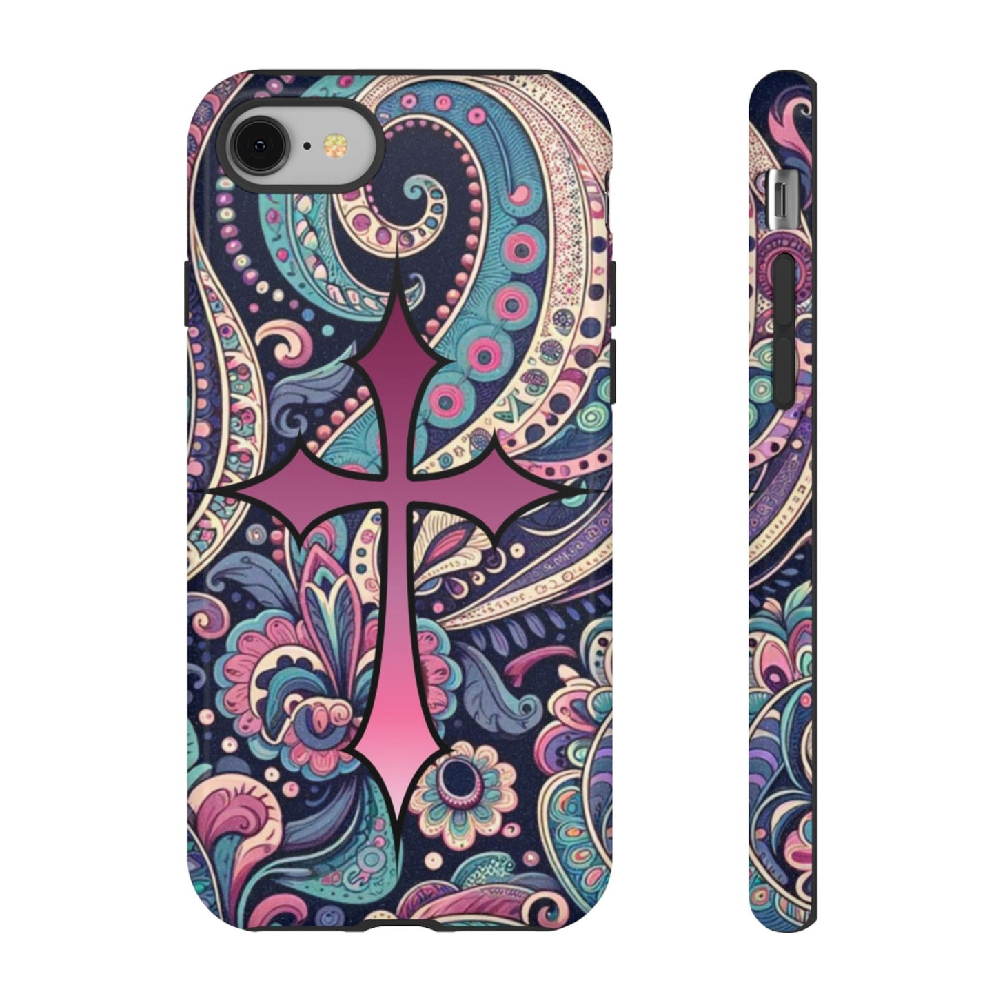 Colorful Cross Phone Case, Tough Phone Cover, Bohemian Style, Unique Gift for Her, Spiritual Design, Easter Accessories