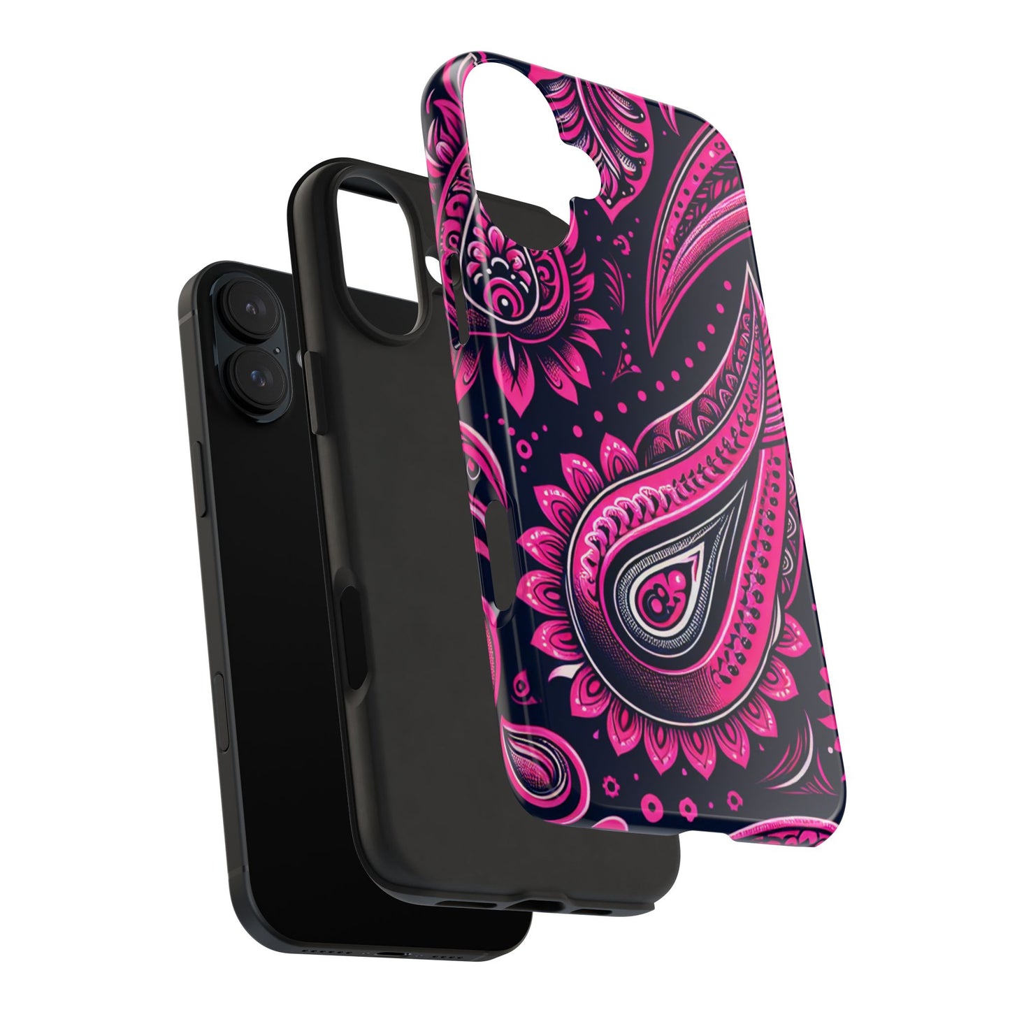 Phone Case - Vibrant Hot Pink Paisley with Black Background