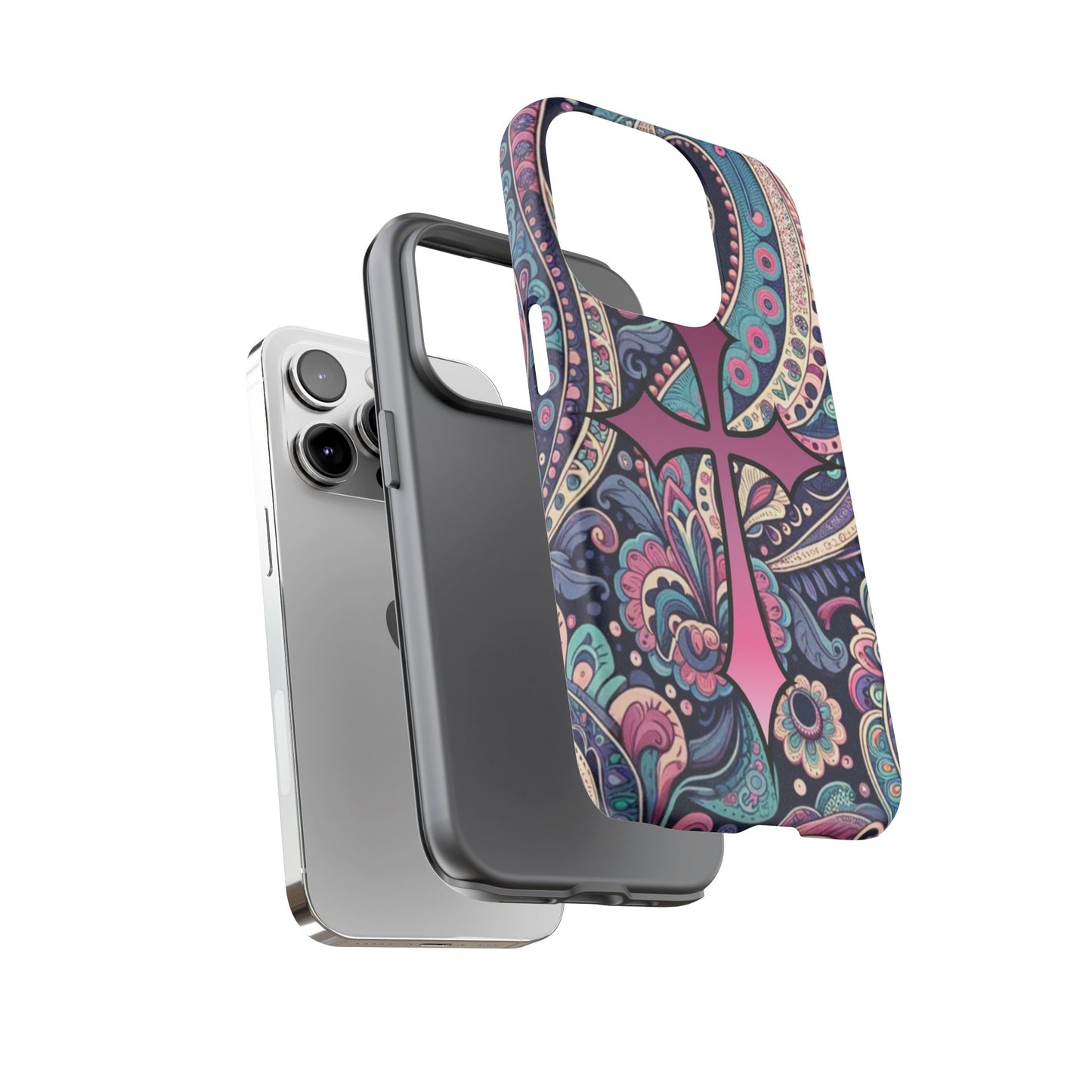 Colorful Cross Phone Case, Tough Phone Cover, Bohemian Style, Unique Gift for Her, Spiritual Design, Easter Accessories