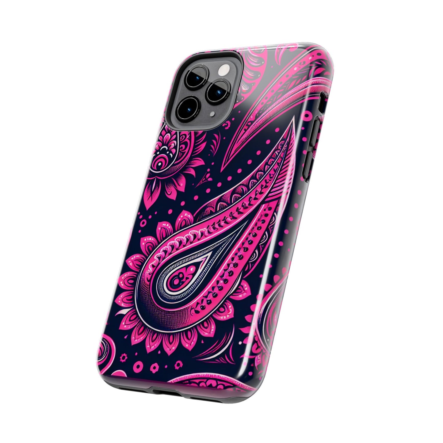 Phone Case - Vibrant Hot Pink Paisley with Black Background