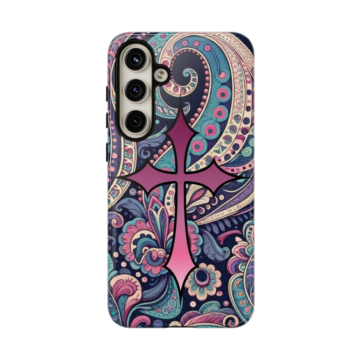 Colorful Cross Phone Case, Tough Phone Cover, Bohemian Style, Unique Gift for Her, Spiritual Design, Easter Accessories