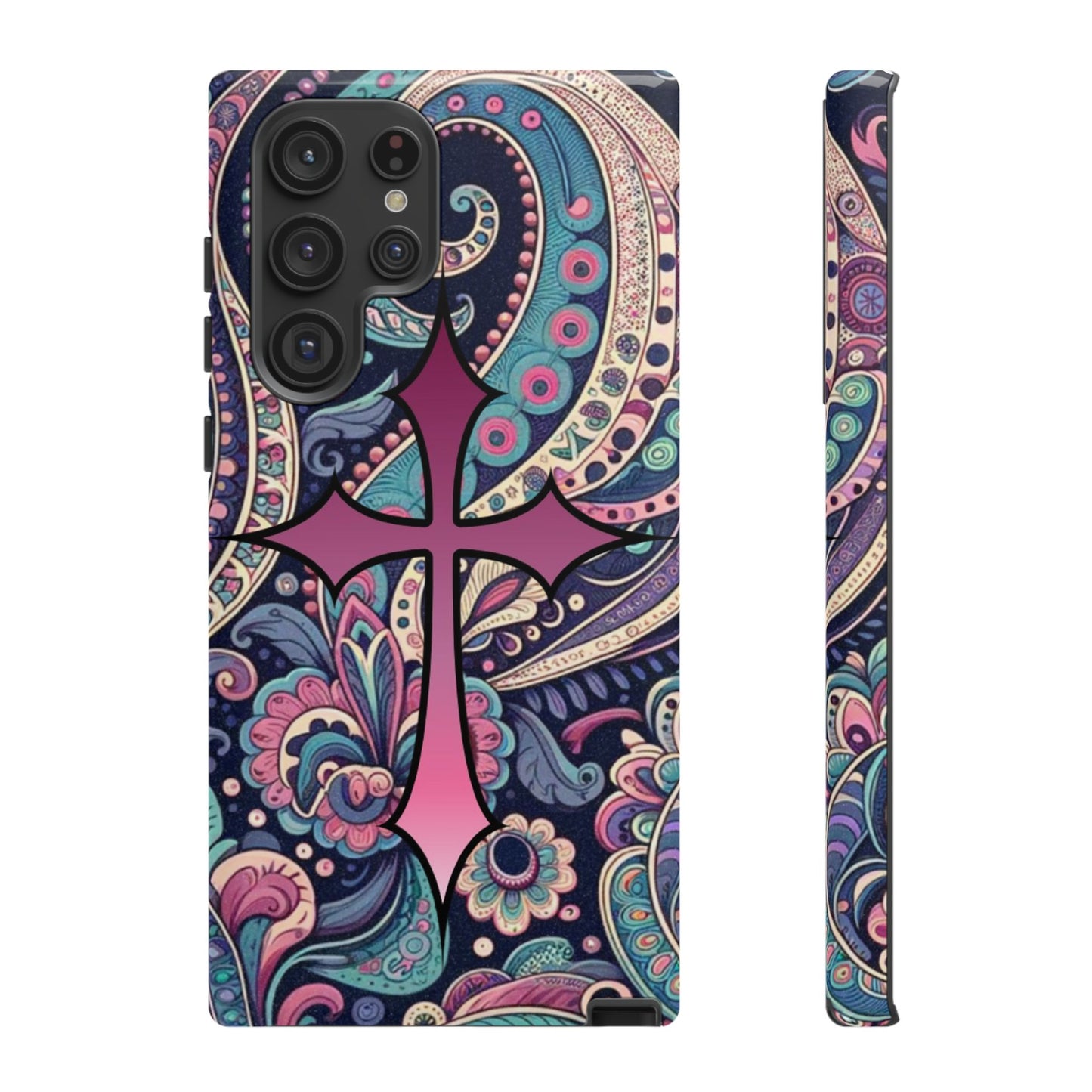Colorful Cross Phone Case, Tough Phone Cover, Bohemian Style, Unique Gift for Her, Spiritual Design, Easter Accessories