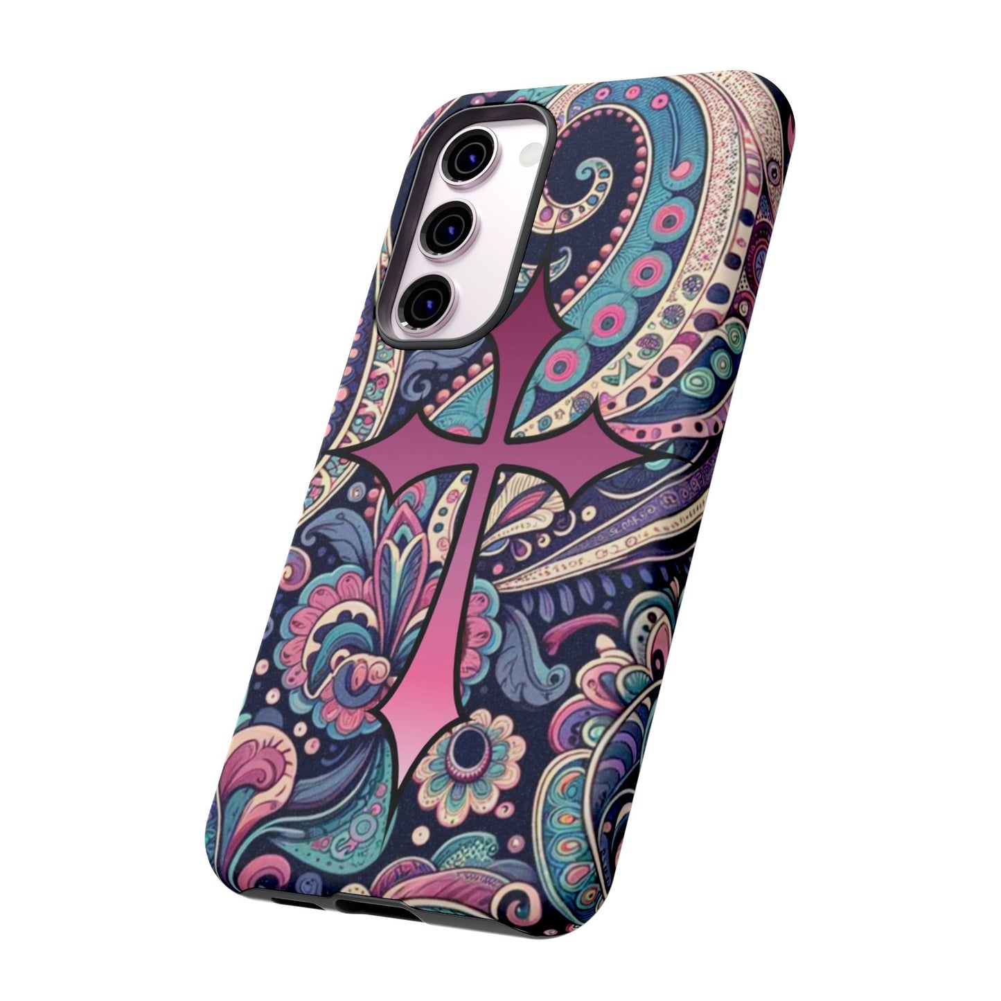 Colorful Cross Phone Case, Tough Phone Cover, Bohemian Style, Unique Gift for Her, Spiritual Design, Easter Accessories