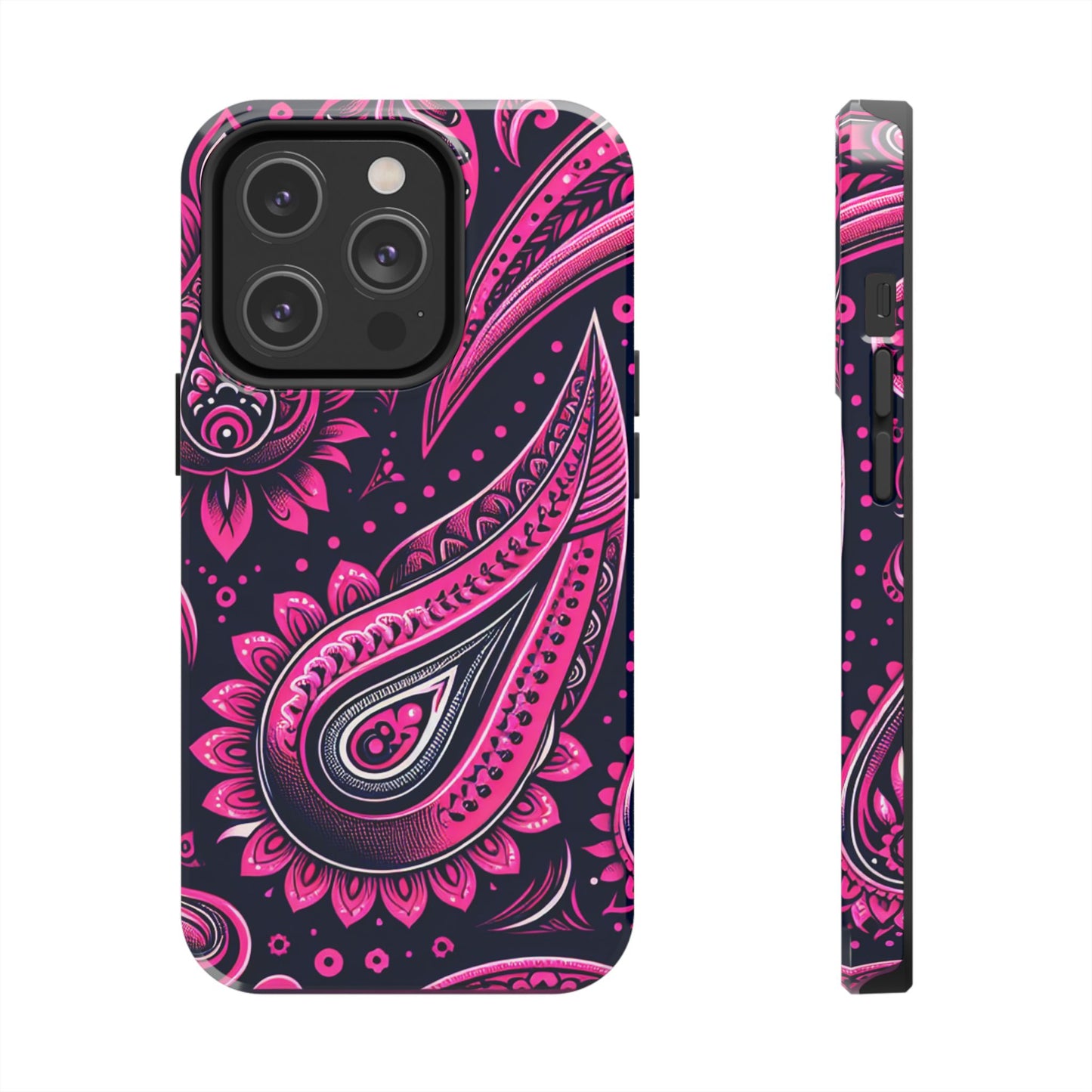 Phone Case - Vibrant Hot Pink Paisley with Black Background