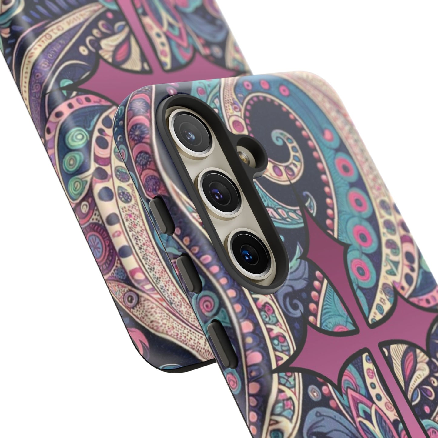Colorful Cross Phone Case, Tough Phone Cover, Bohemian Style, Unique Gift for Her, Spiritual Design, Easter Accessories