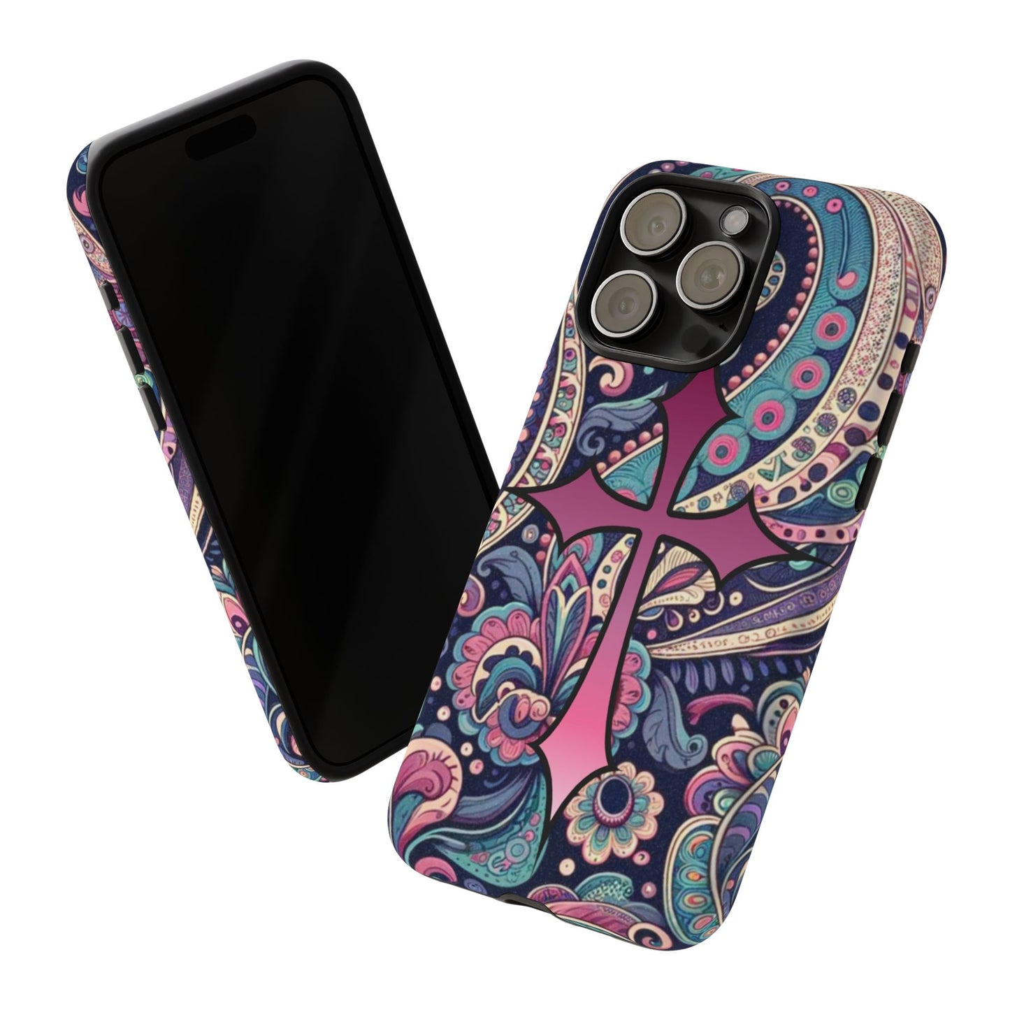 Colorful Cross Phone Case, Tough Phone Cover, Bohemian Style, Unique Gift for Her, Spiritual Design, Easter Accessories