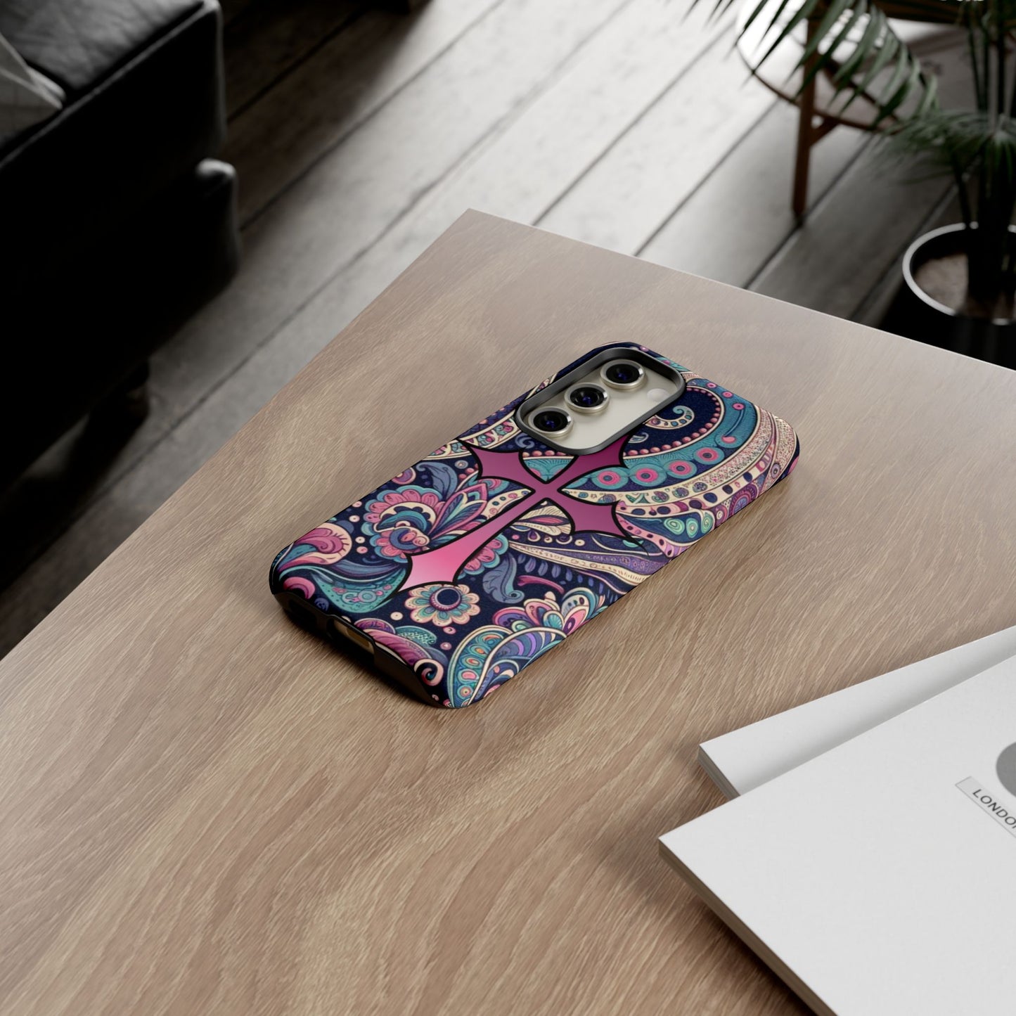 Colorful Cross Phone Case, Tough Phone Cover, Bohemian Style, Unique Gift for Her, Spiritual Design, Easter Accessories