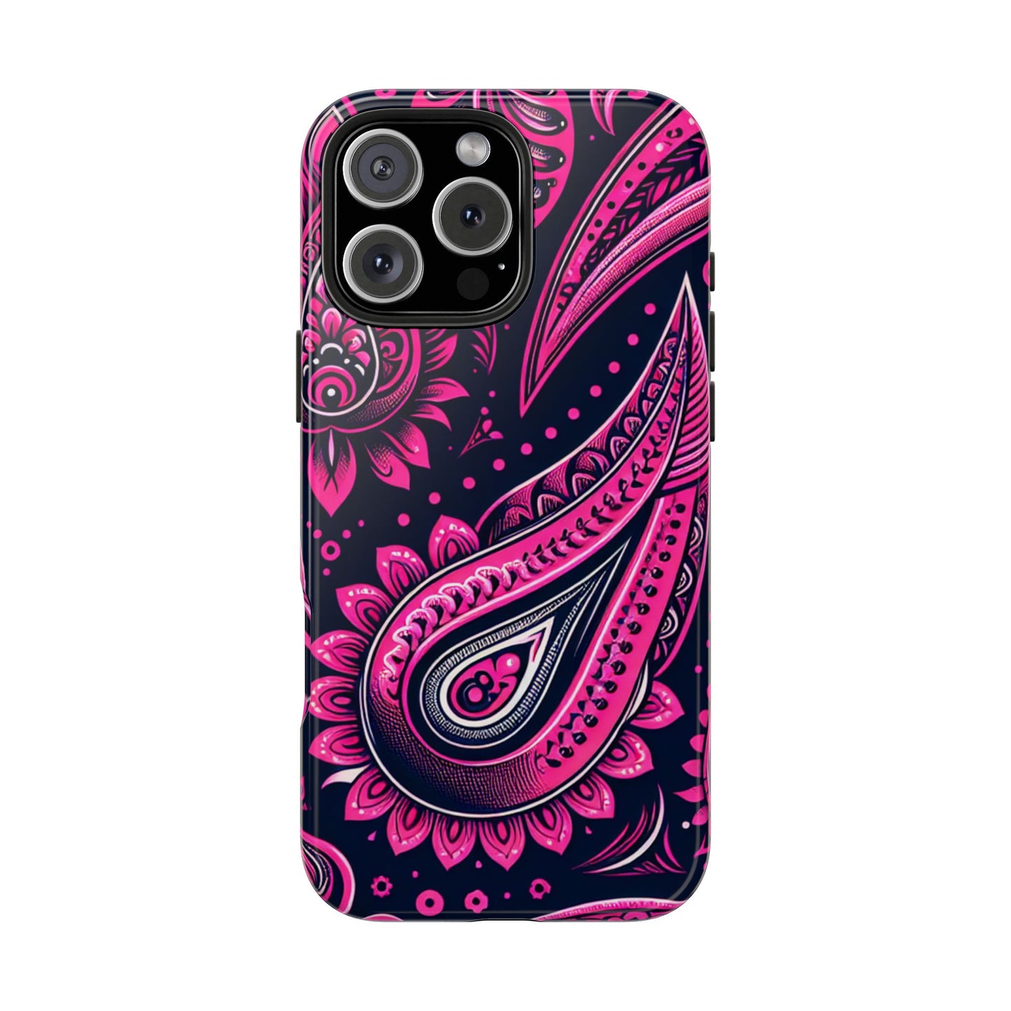 Phone Case - Vibrant Hot Pink Paisley with Black Background
