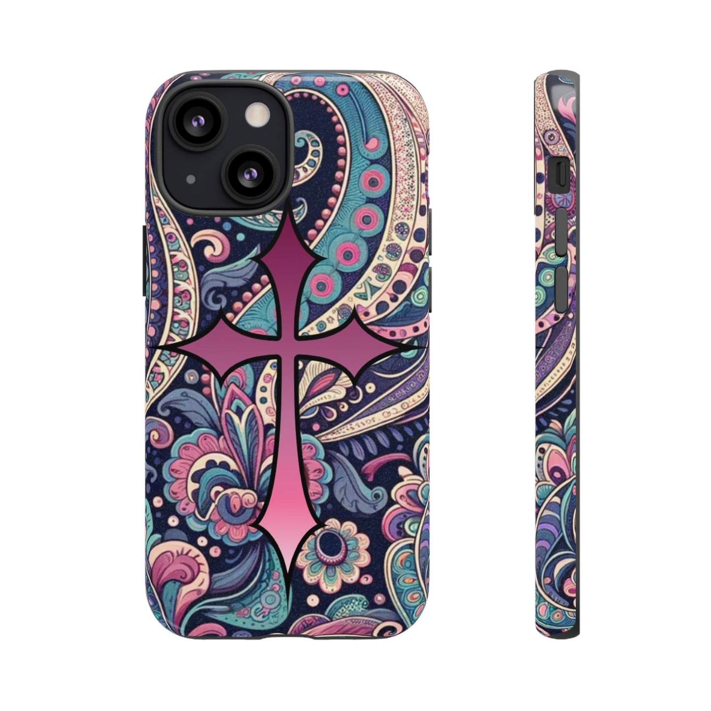 Colorful Cross Phone Case, Tough Phone Cover, Bohemian Style, Unique Gift for Her, Spiritual Design, Easter Accessories