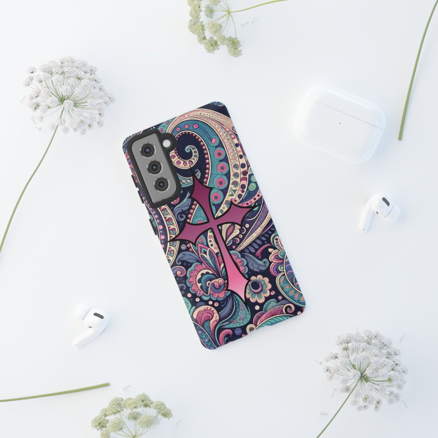 Colorful Cross Phone Case, Tough Phone Cover, Bohemian Style, Unique Gift for Her, Spiritual Design, Easter Accessories