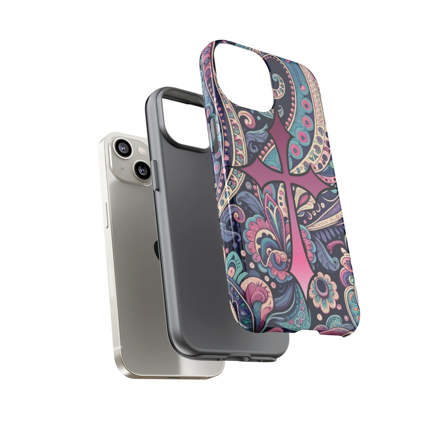 Colorful Cross Phone Case, Tough Phone Cover, Bohemian Style, Unique Gift for Her, Spiritual Design, Easter Accessories