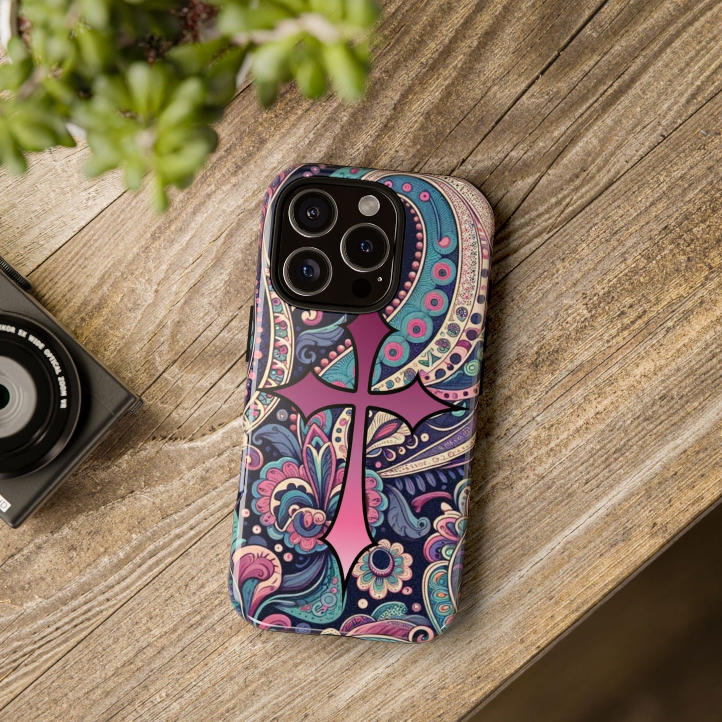 Colorful Cross Phone Case, Tough Phone Cover, Bohemian Style, Unique Gift for Her, Spiritual Design, Easter Accessories