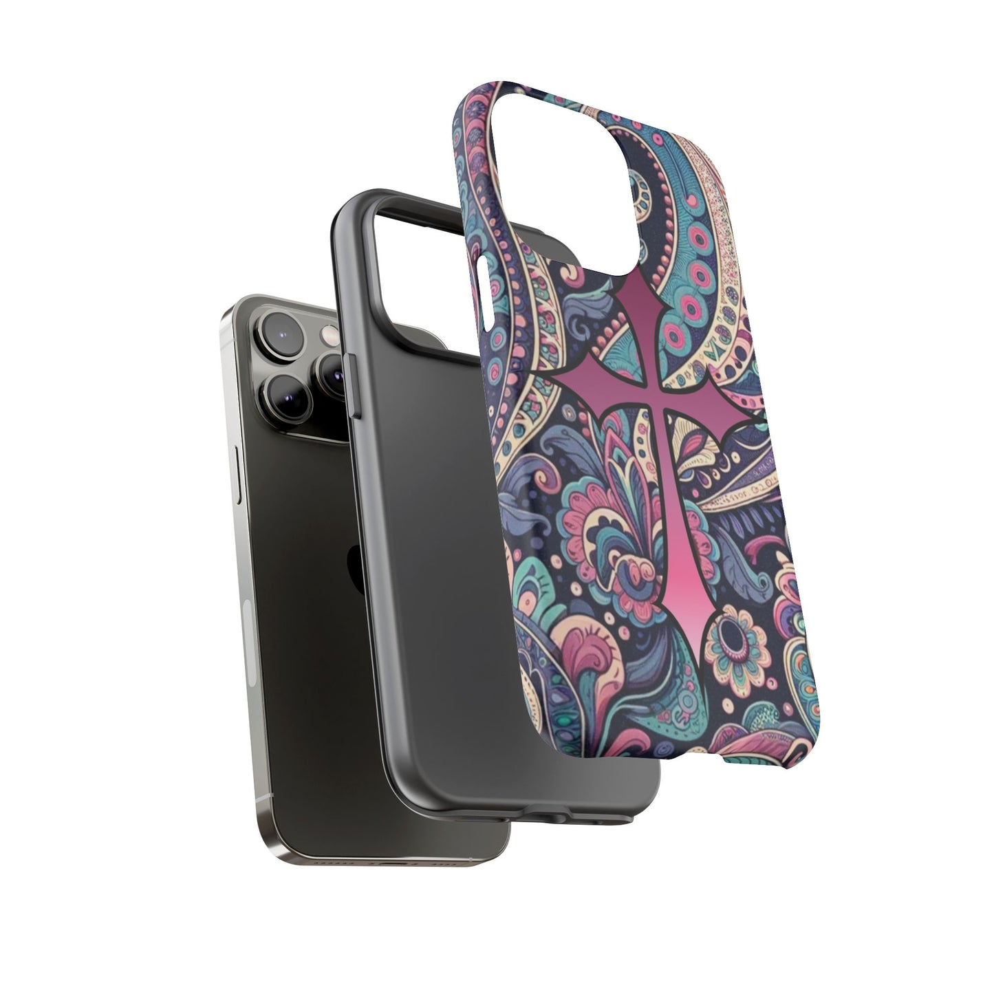 Colorful Cross Phone Case, Tough Phone Cover, Bohemian Style, Unique Gift for Her, Spiritual Design, Easter Accessories