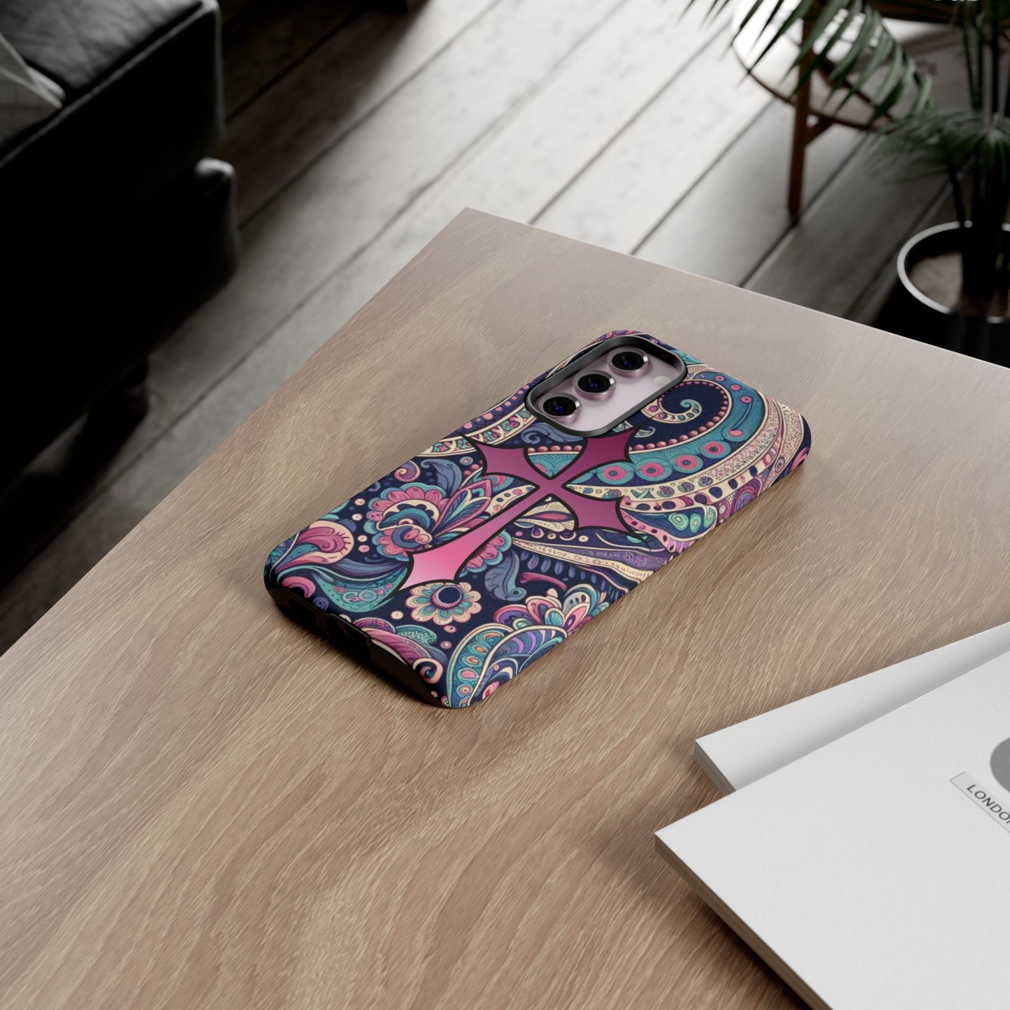 Colorful Cross Phone Case, Tough Phone Cover, Bohemian Style, Unique Gift for Her, Spiritual Design, Easter Accessories