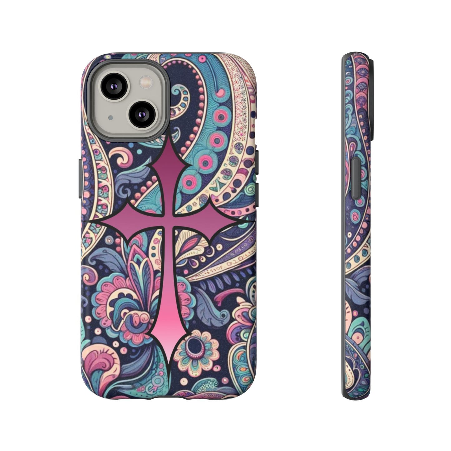 Colorful Cross Phone Case, Tough Phone Cover, Bohemian Style, Unique Gift for Her, Spiritual Design, Easter Accessories