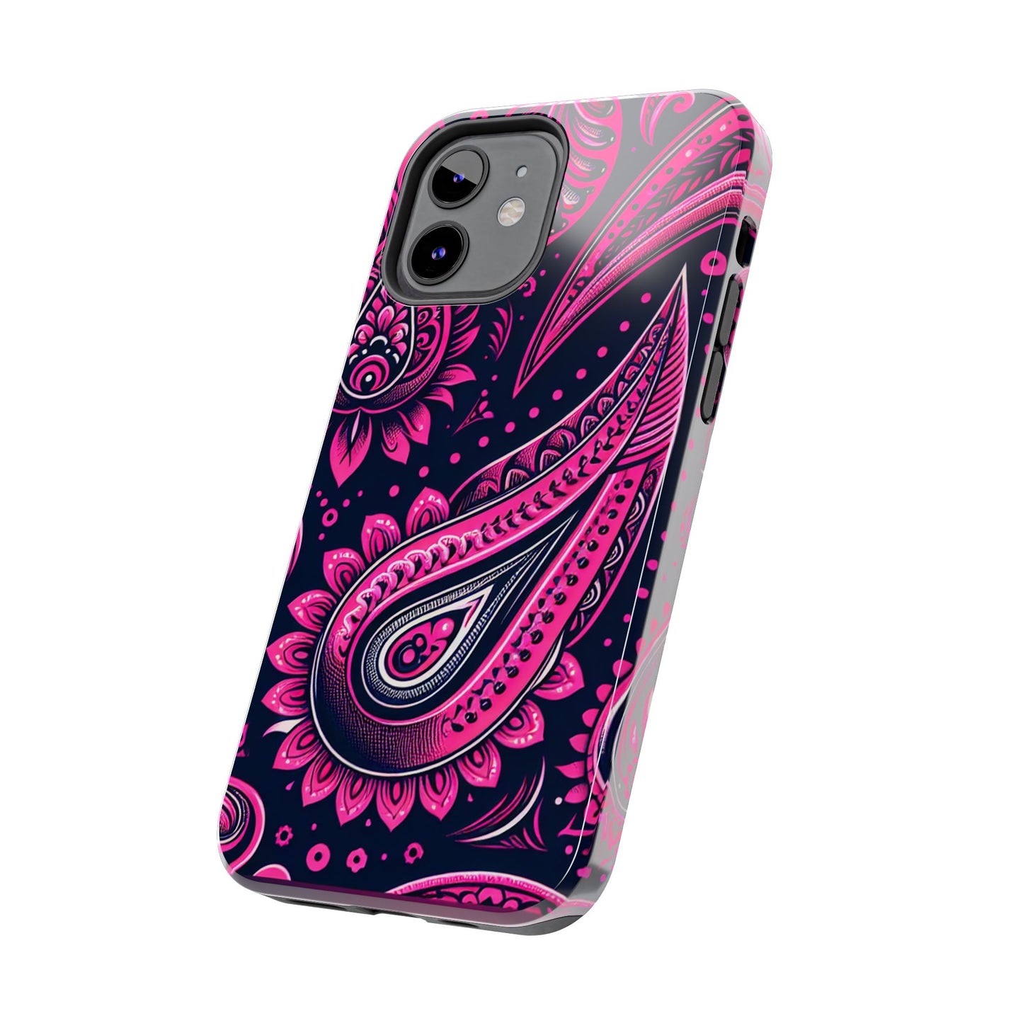 Phone Case - Vibrant Hot Pink Paisley with Black Background