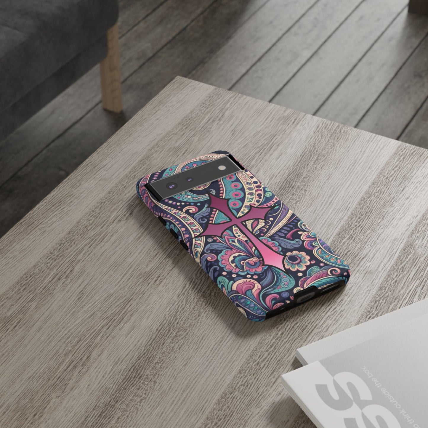Colorful Cross Phone Case, Tough Phone Cover, Bohemian Style, Unique Gift for Her, Spiritual Design, Easter Accessories