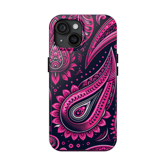Phone Case - Vibrant Hot Pink Paisley with Black Background